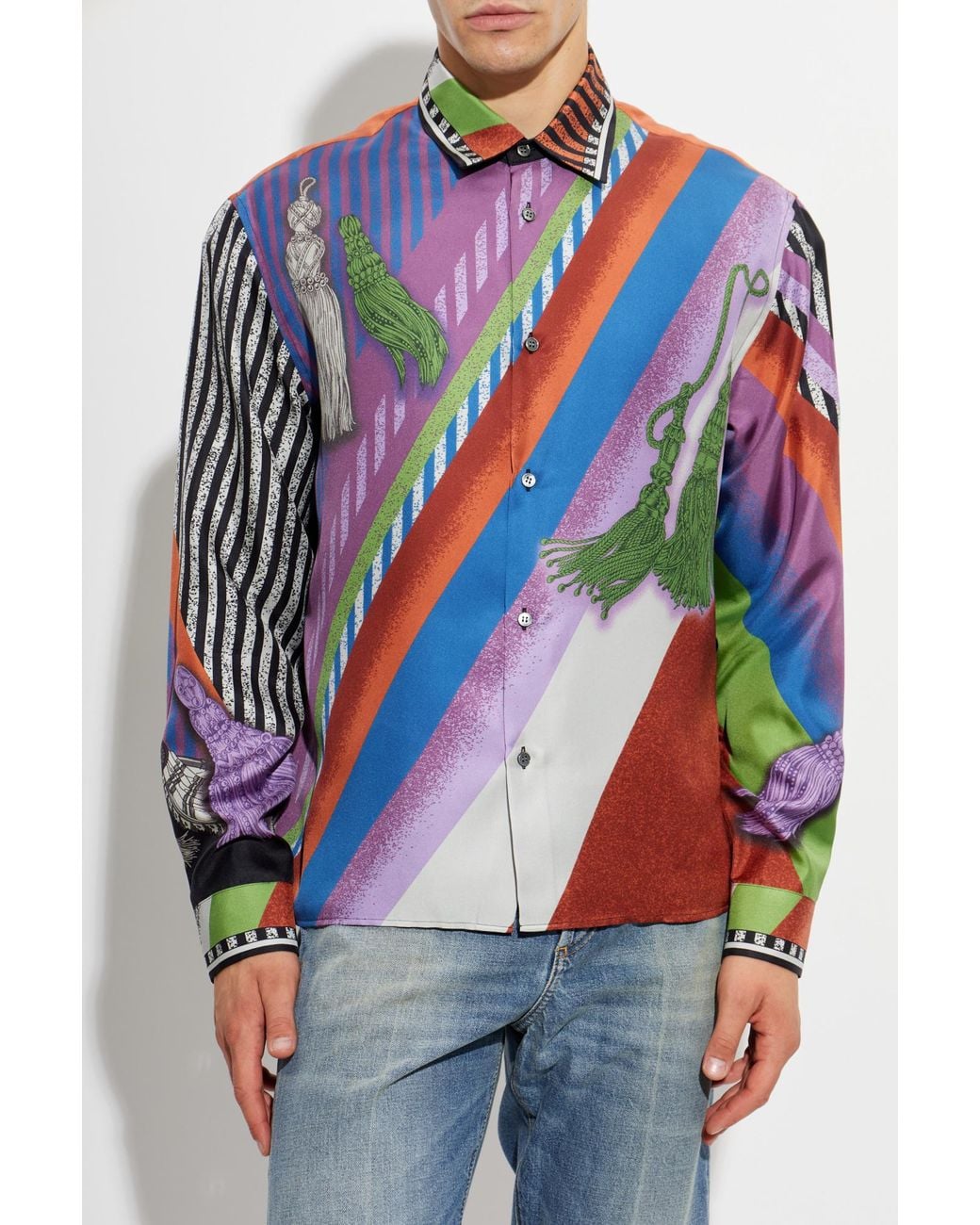 Versace Multicolor Silk Shirt With "Formula 6" Print for men
