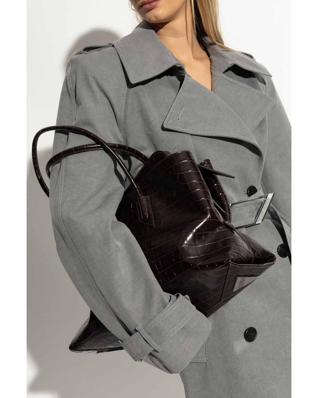 The Attico Black Rectangular Crocodile-Embossed Leather Shoulder Bag