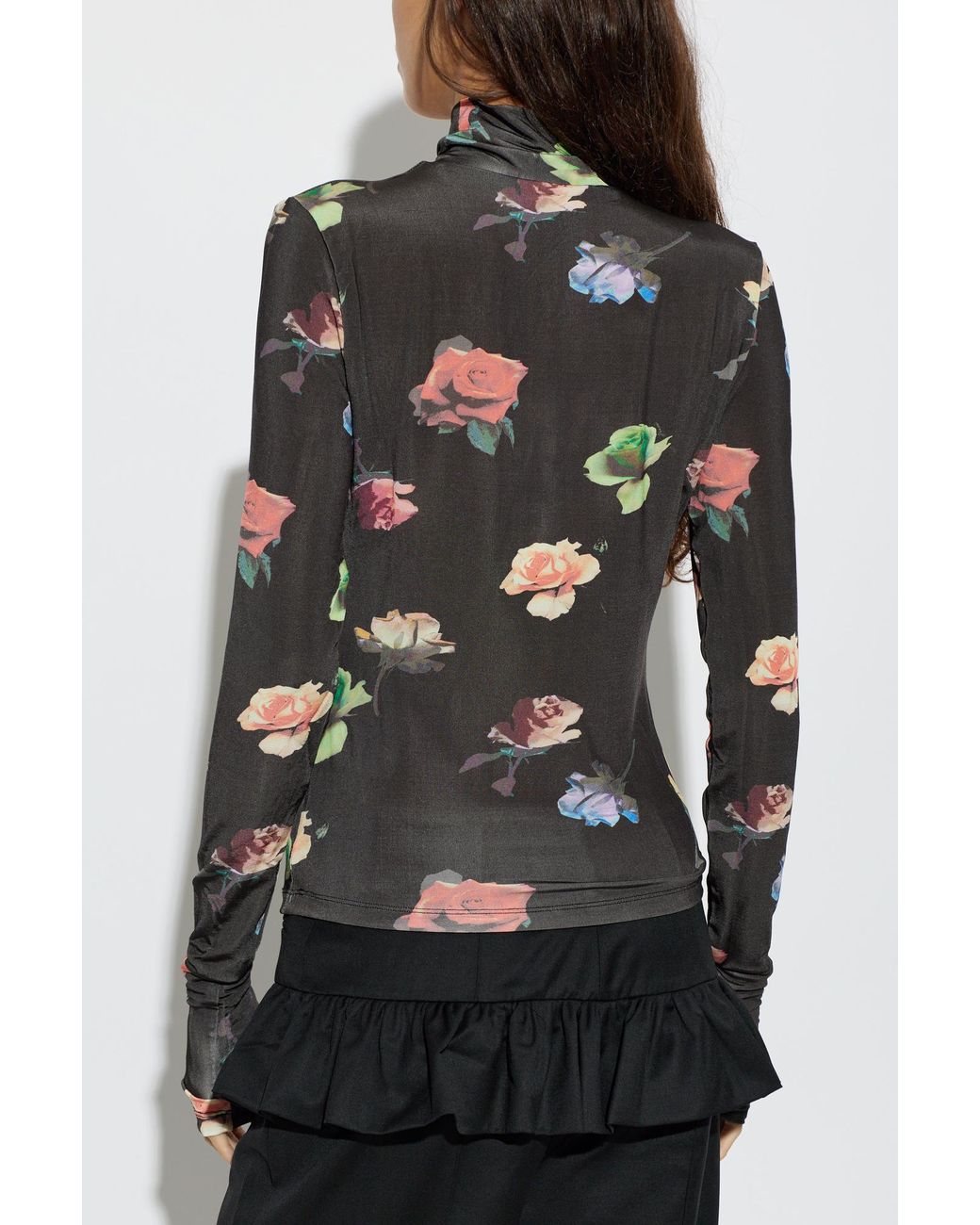 Ganni Black Floral Motif Top