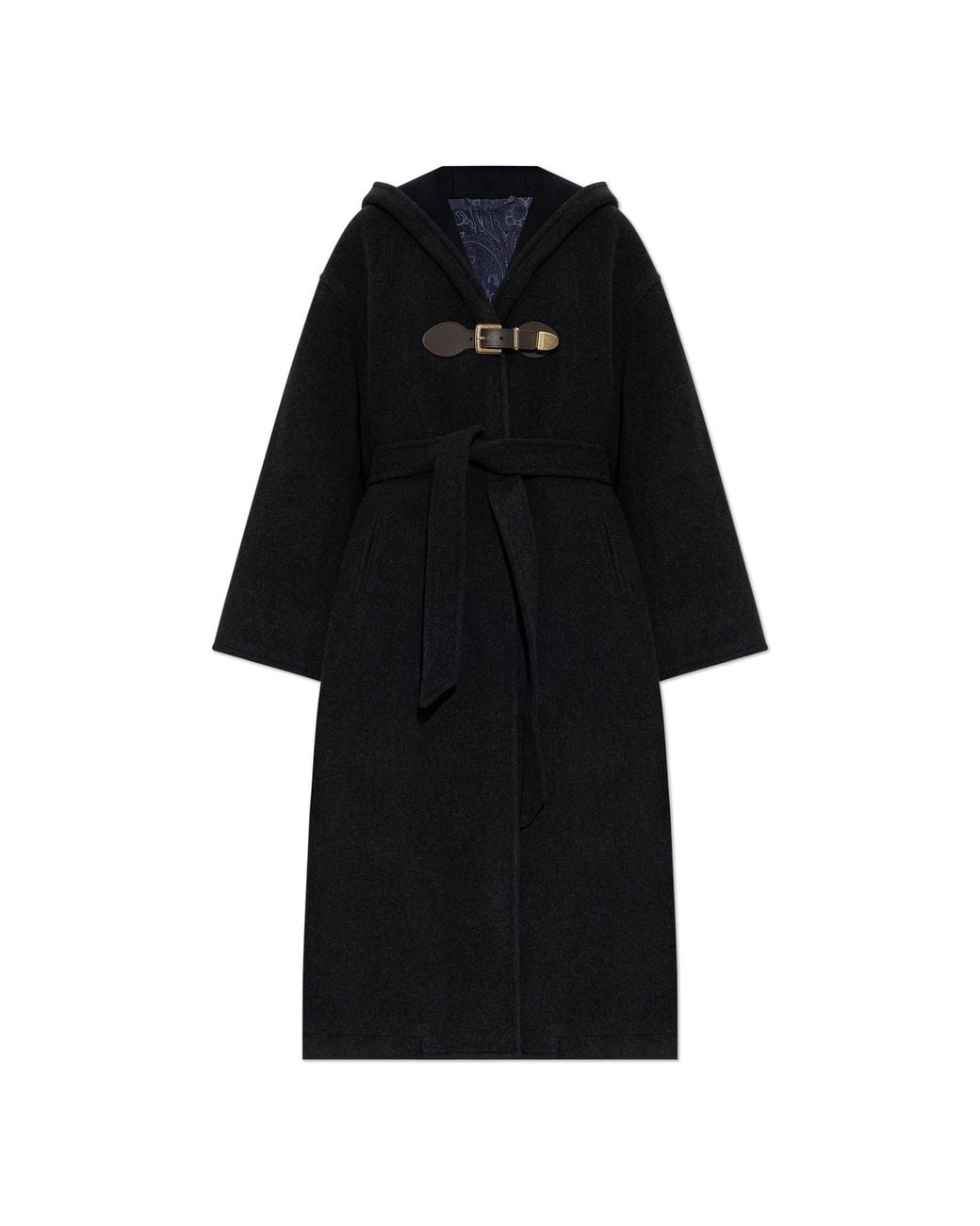 Etro Black Wool Coat With Hood