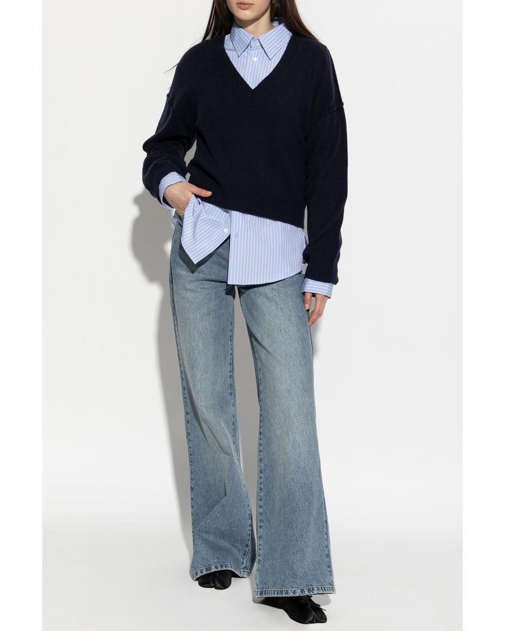 Officine Generale Blue Cashmere Sweater 'Misty'