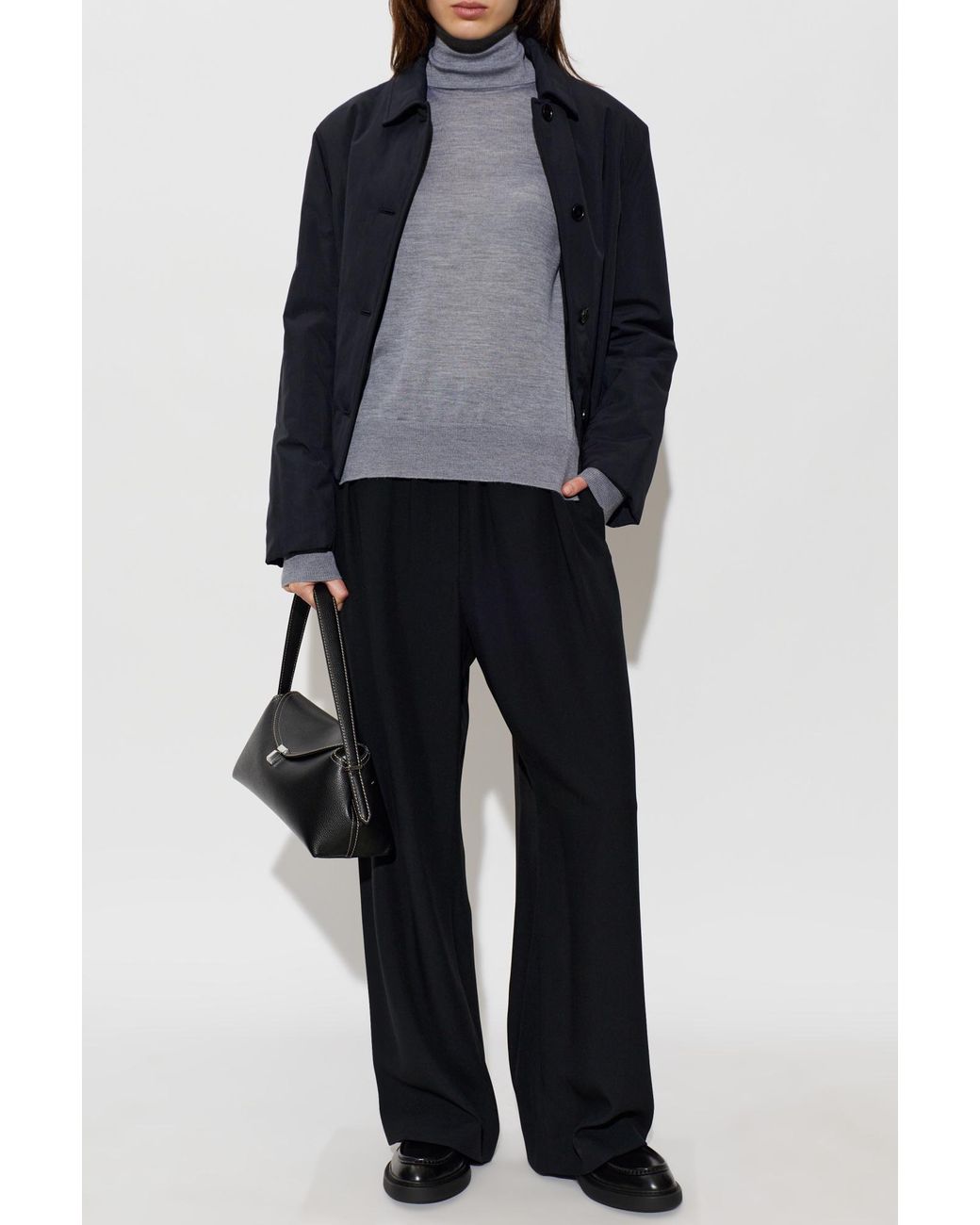 Jil Sander Gray Sweater With A Stand-Up Collar