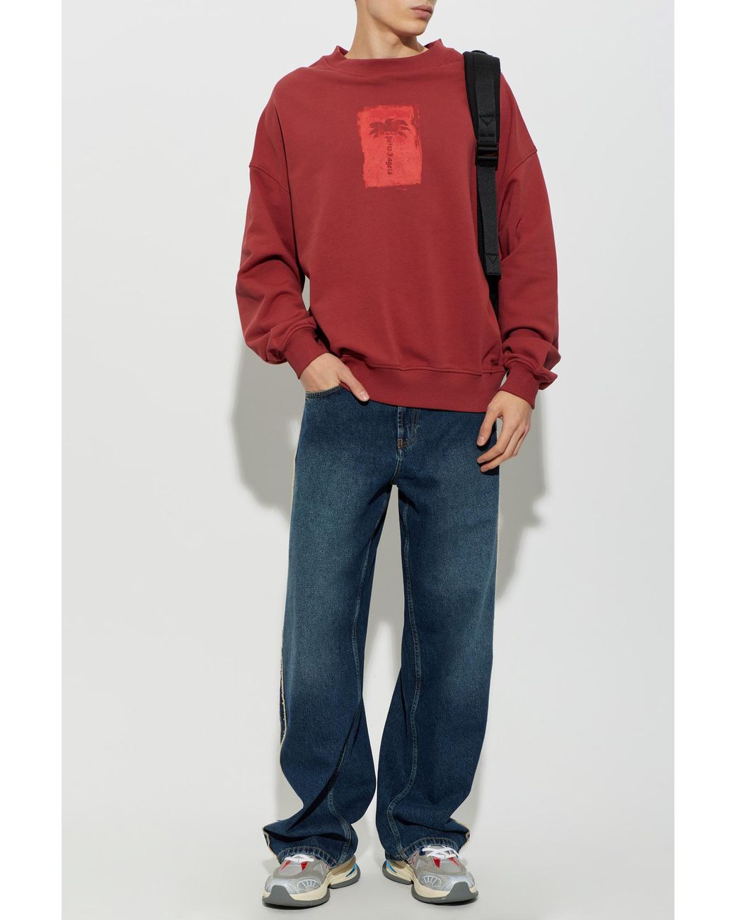 Palm Angels Red Cotton Sweatshirt With Print for men