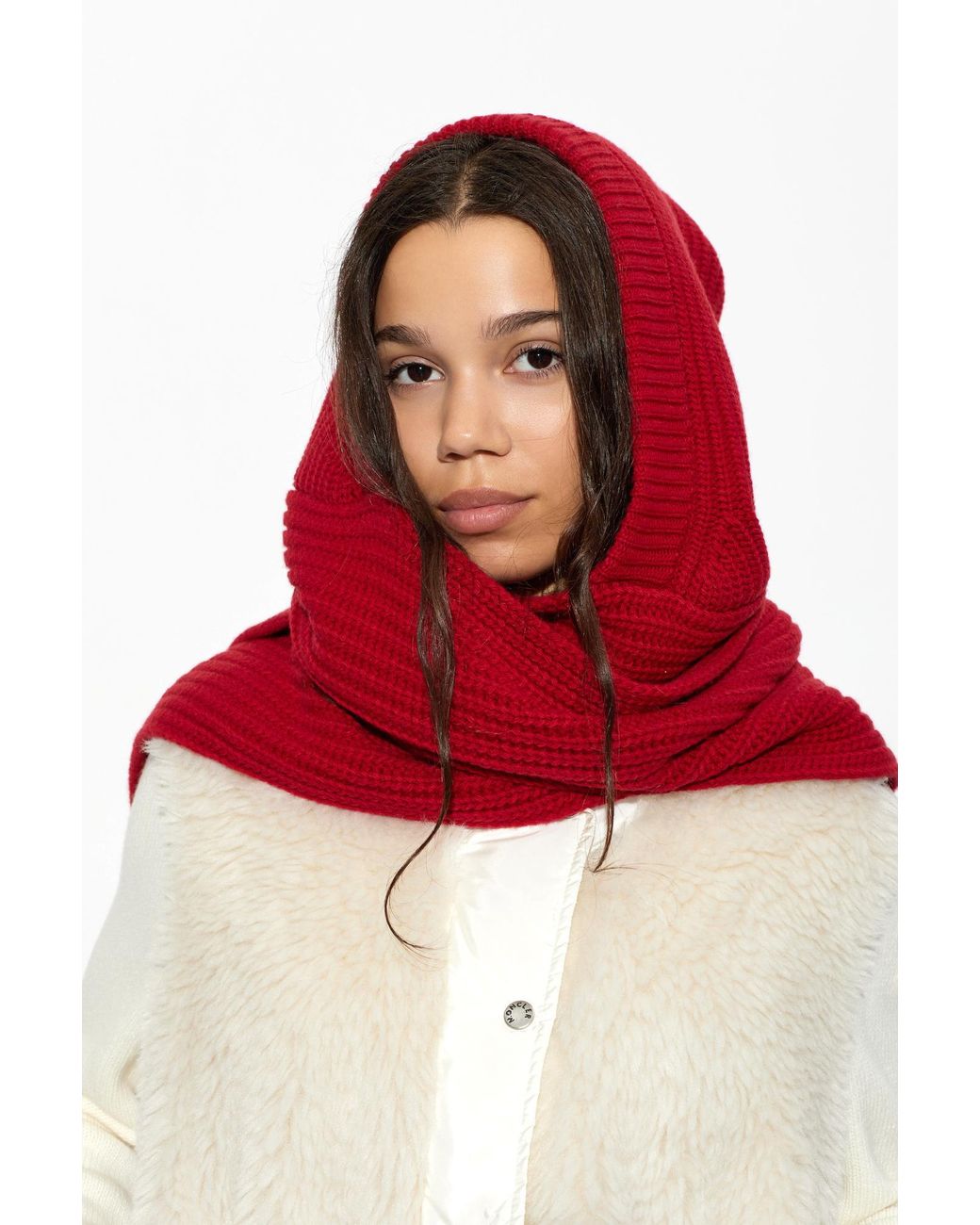 Moncler Red Wool Hooded Scarf