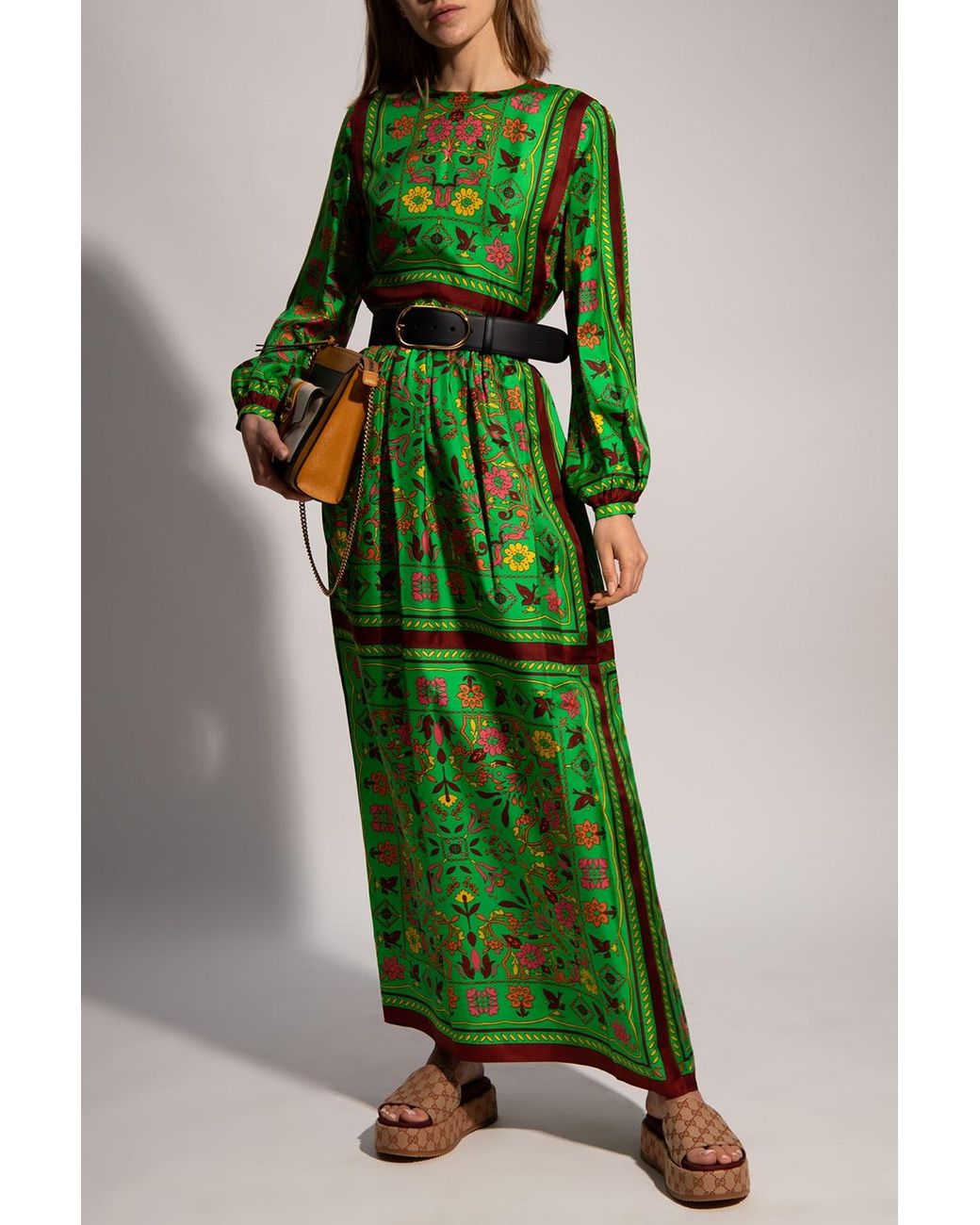 tory burch silk scarf printed long dress Tory Burch Silk Scarf Printed Long Dress Multicolour in Green