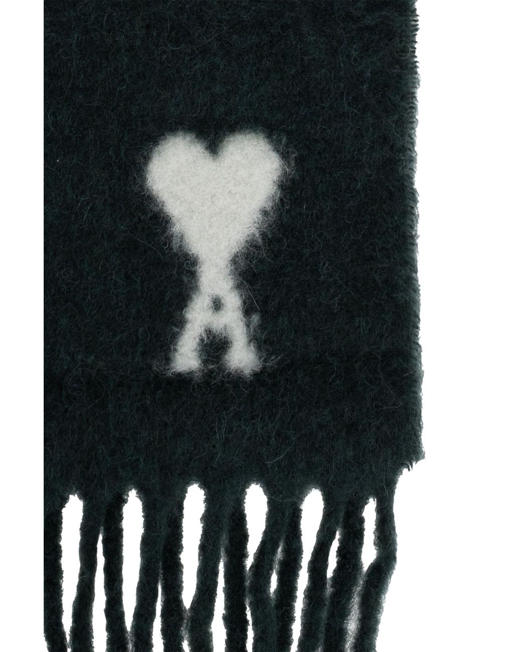 AMI Black Wool Scarf With Logo