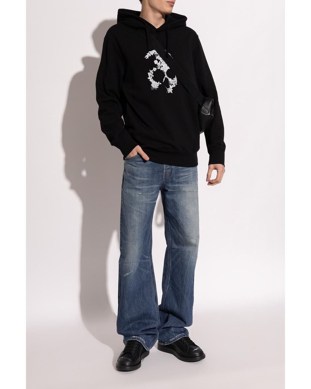 McQueen Black Leather Sports Shoes With Logo for men
