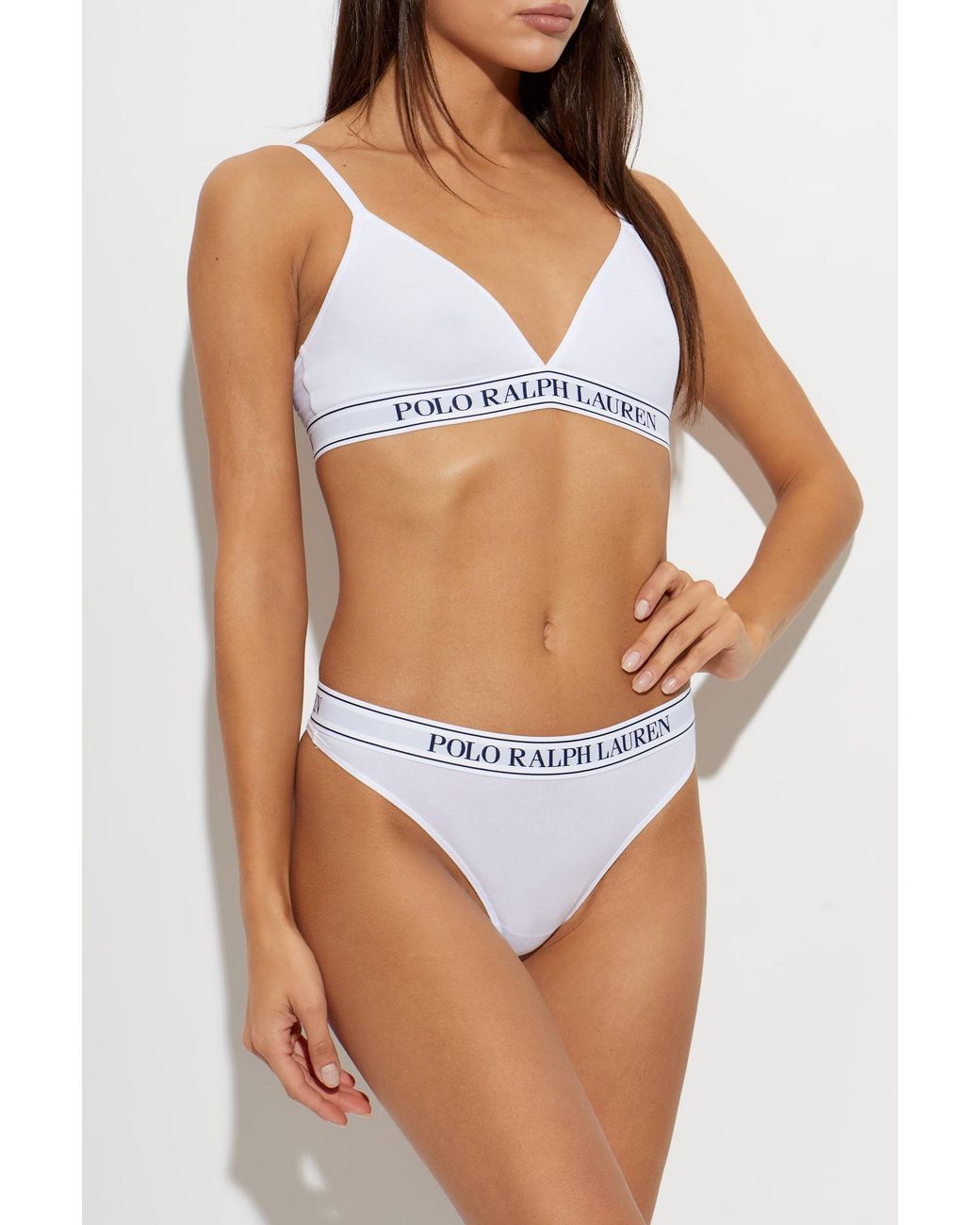 Polo Ralph Lauren White Cotton Logo Thongs