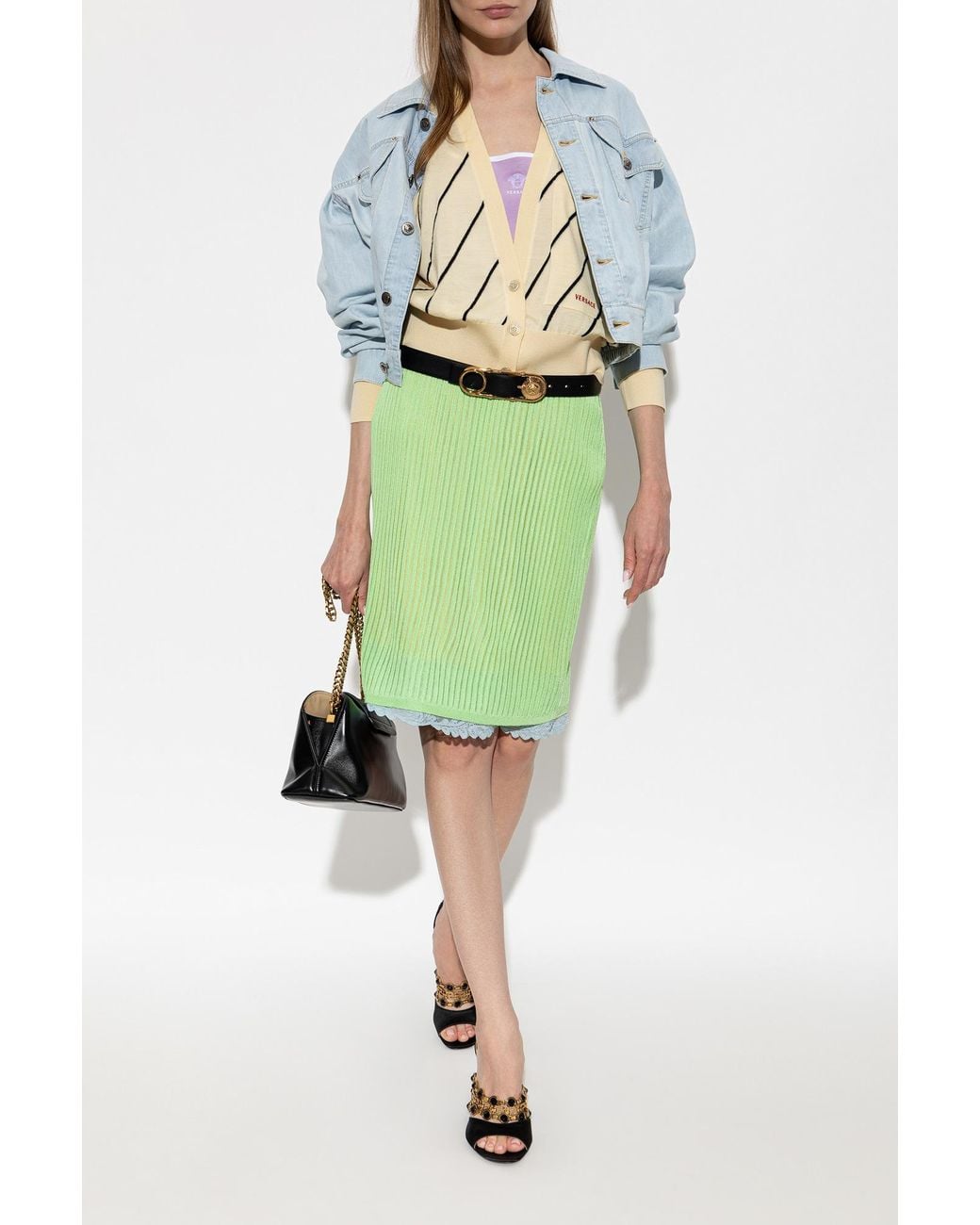 Versace Natural Wool Cardigan With Embroidered Logo