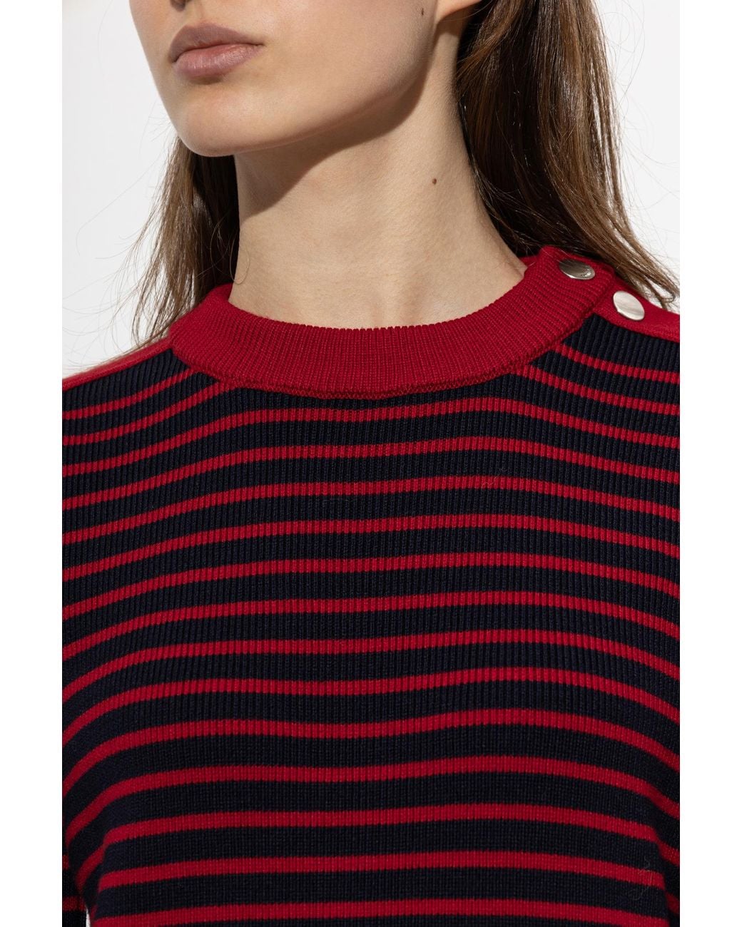 AMI Red Wool Sweater With A Round Neckline