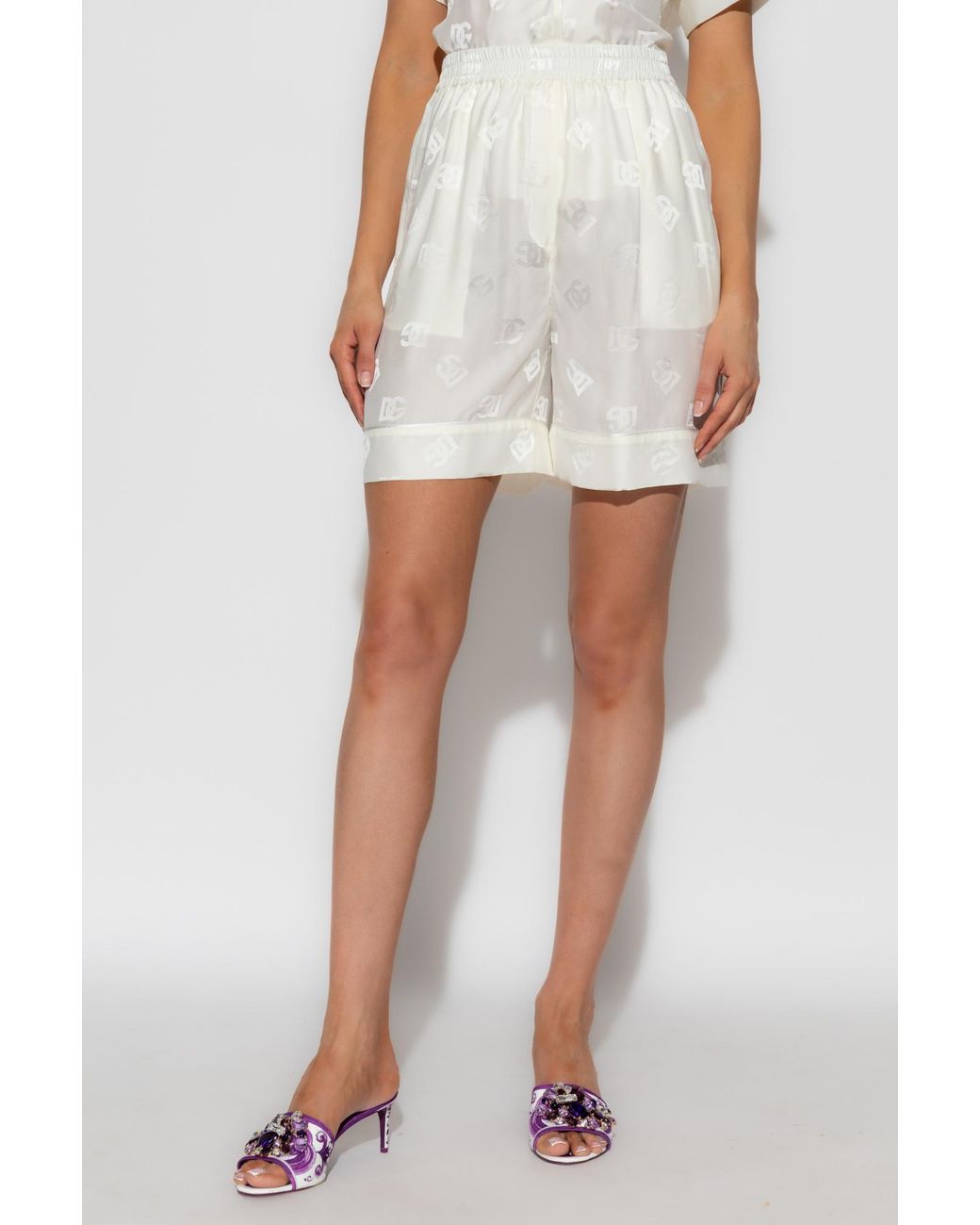 Dolce & Gabbana White Silk Shorts With Monogram