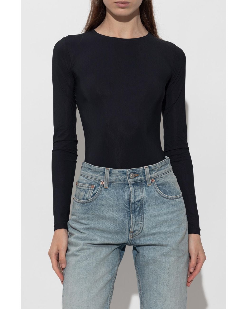 MM6 by Maison Margiela Black Long-Sleeve Bodysuit