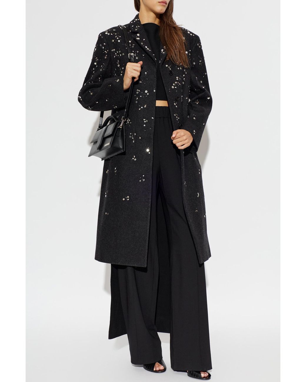 Jil Sander Black Wool Coat With Sequins