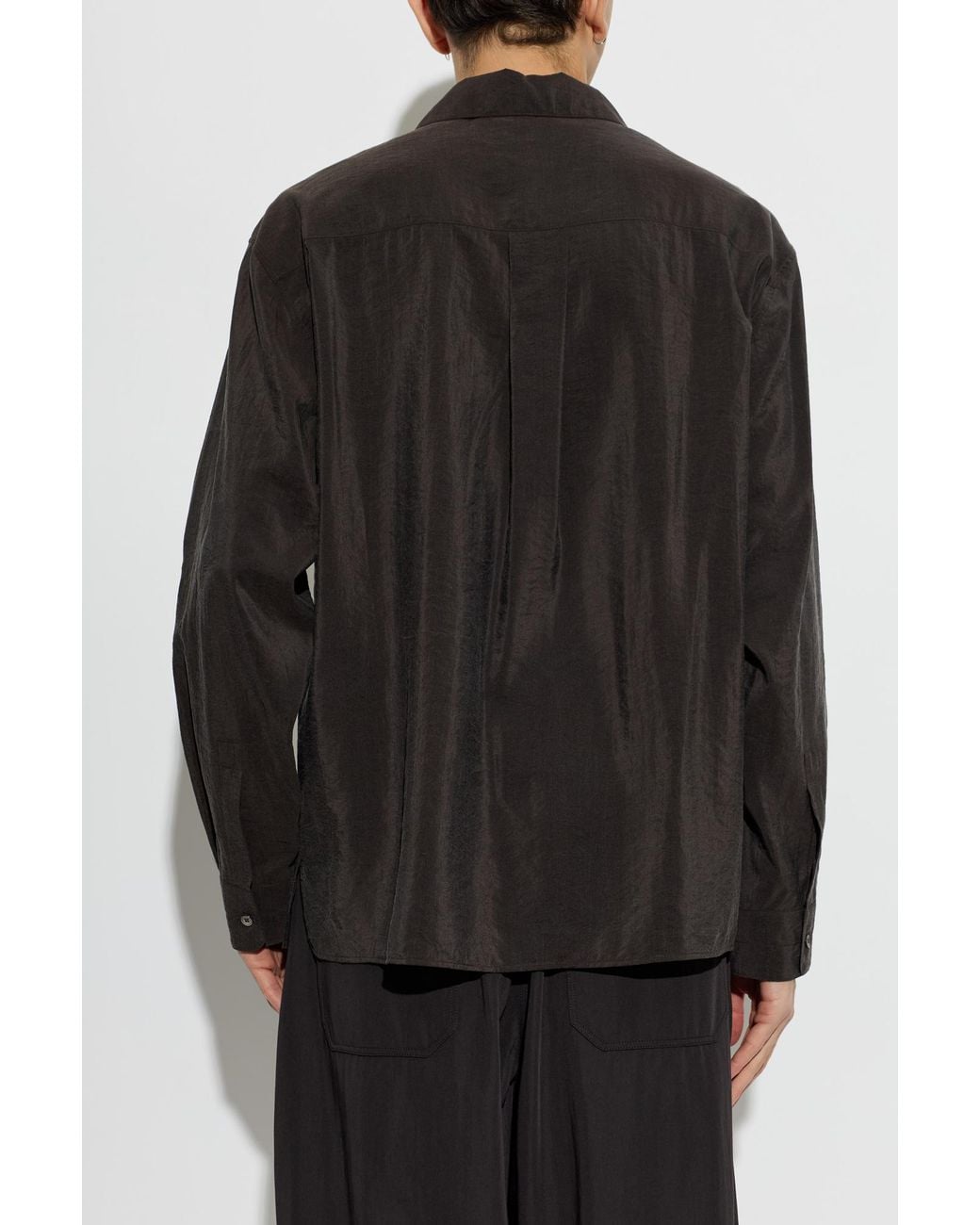 Lemaire Black Silk Shirt With Pockets for men