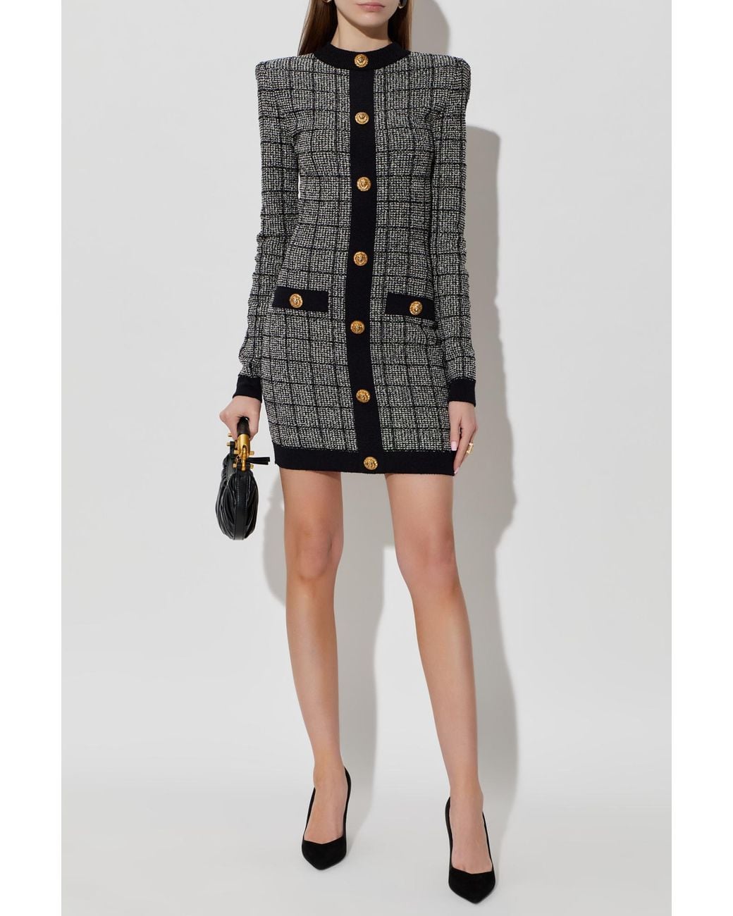 Balmain Black Tweed Dress With Lurex Thread