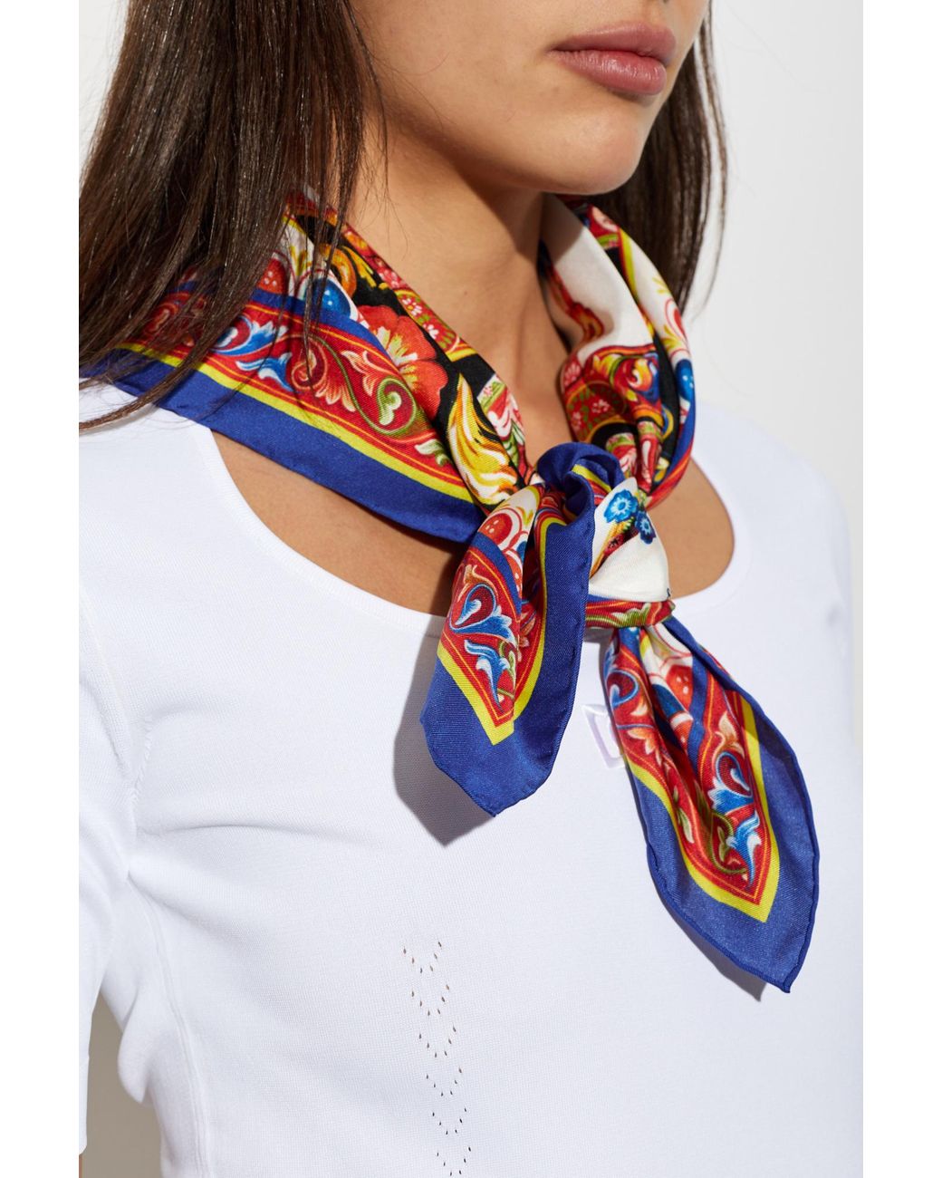 Dolce & Gabbana Multicolor Silk Scarf With 'Carretto' Print
