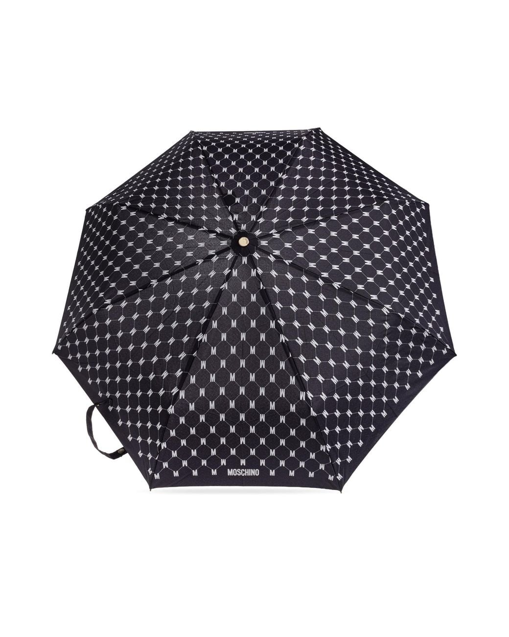 Moschino Black Folding Umbrella With Monogram