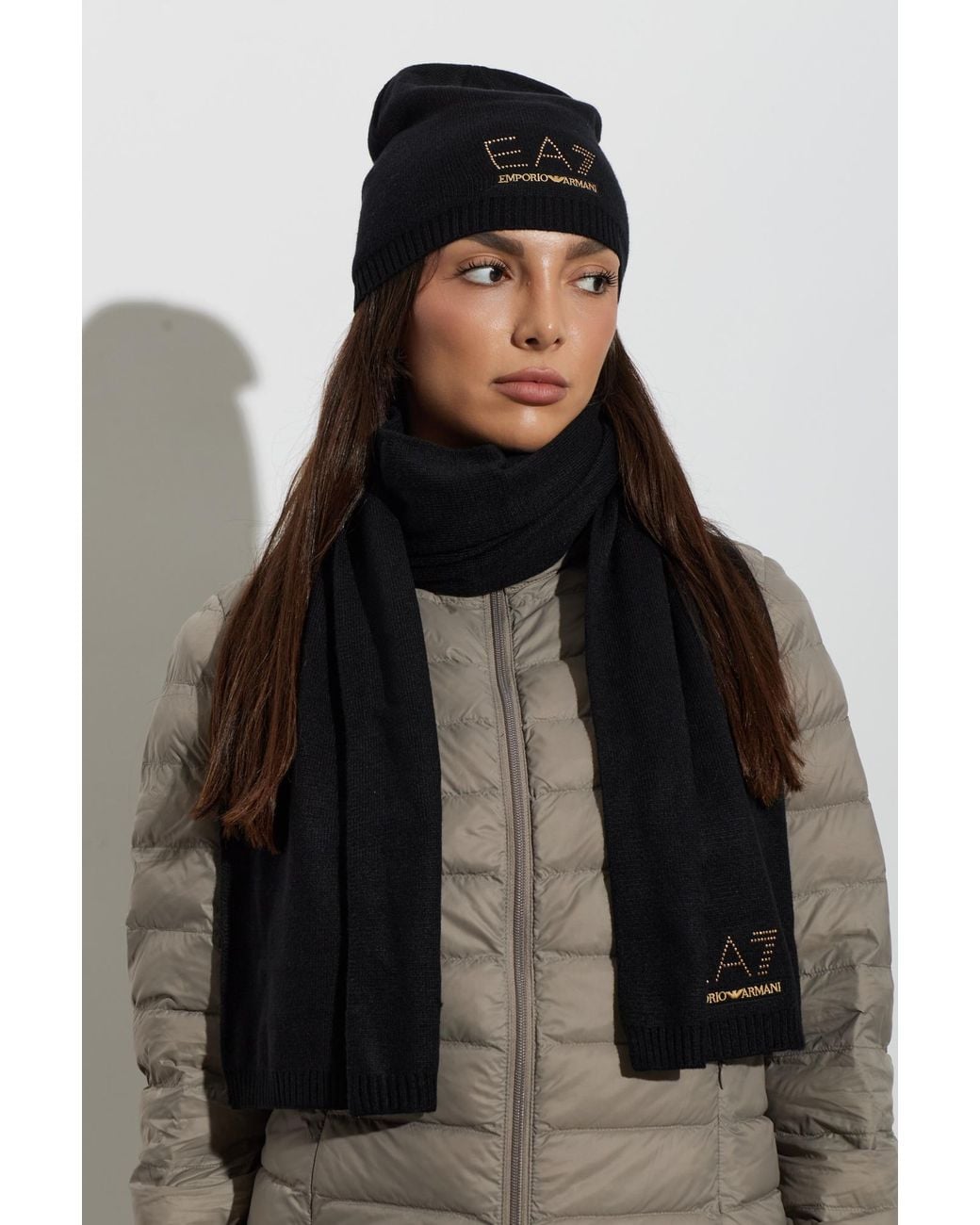 EA7 Black Hat And Scarf Set