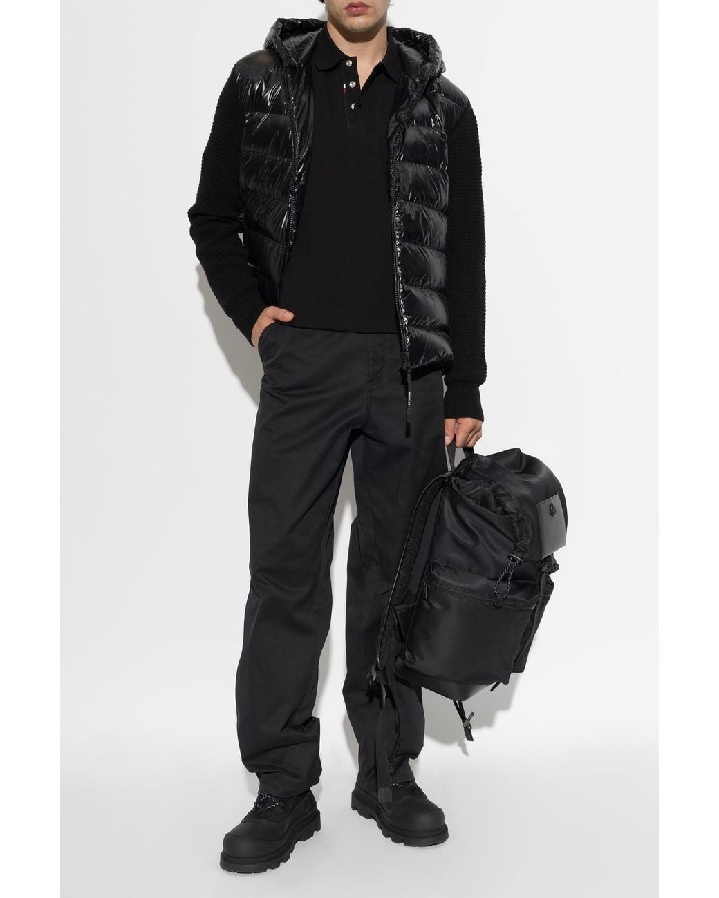 Moncler Black Cardigan With Quilted Front for men