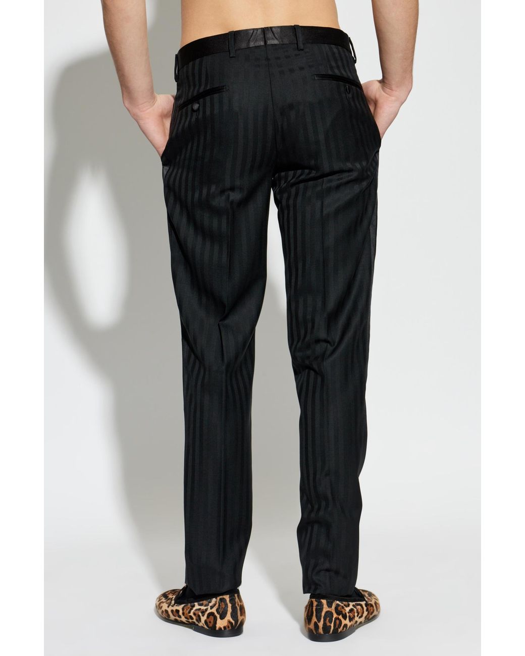 Dolce & Gabbana Black Satin Striped Trousers for men