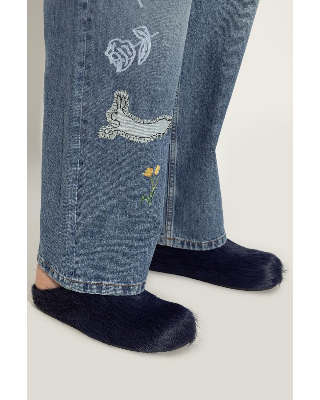 Marni Blue Fur Slippers