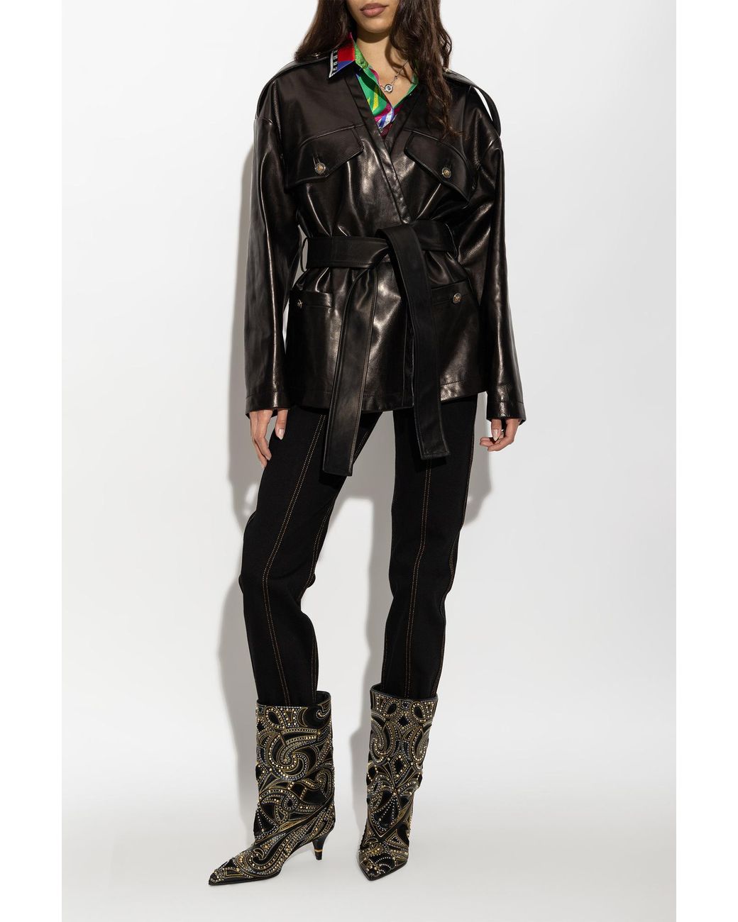 Versace Black Leather Jacket With Pockets