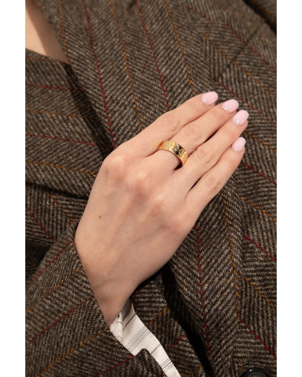 Tory Burch Black Ring With Engraved Logo
