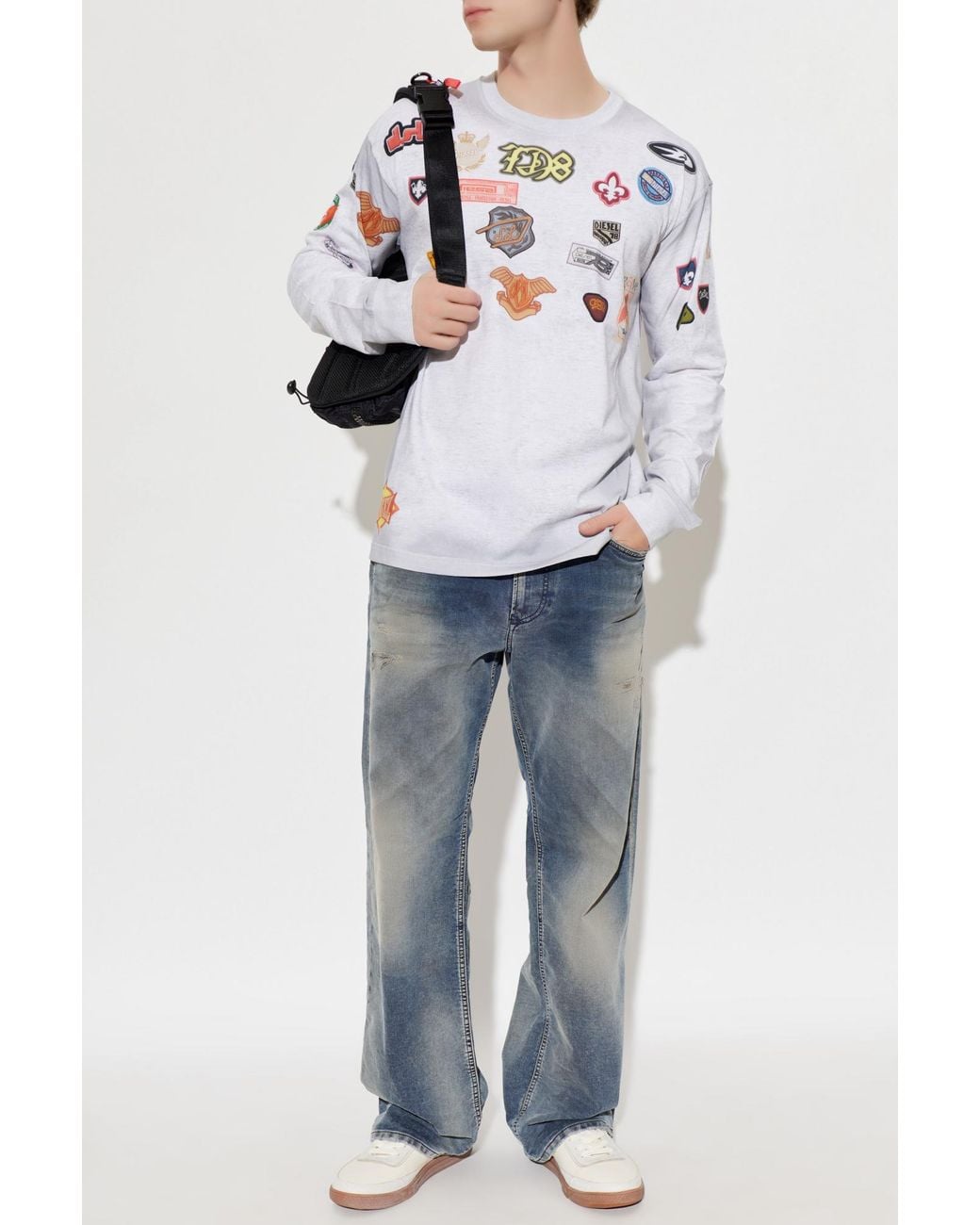 DIESEL White T-Shirt 'T-Norme-Ls-Patches' for men