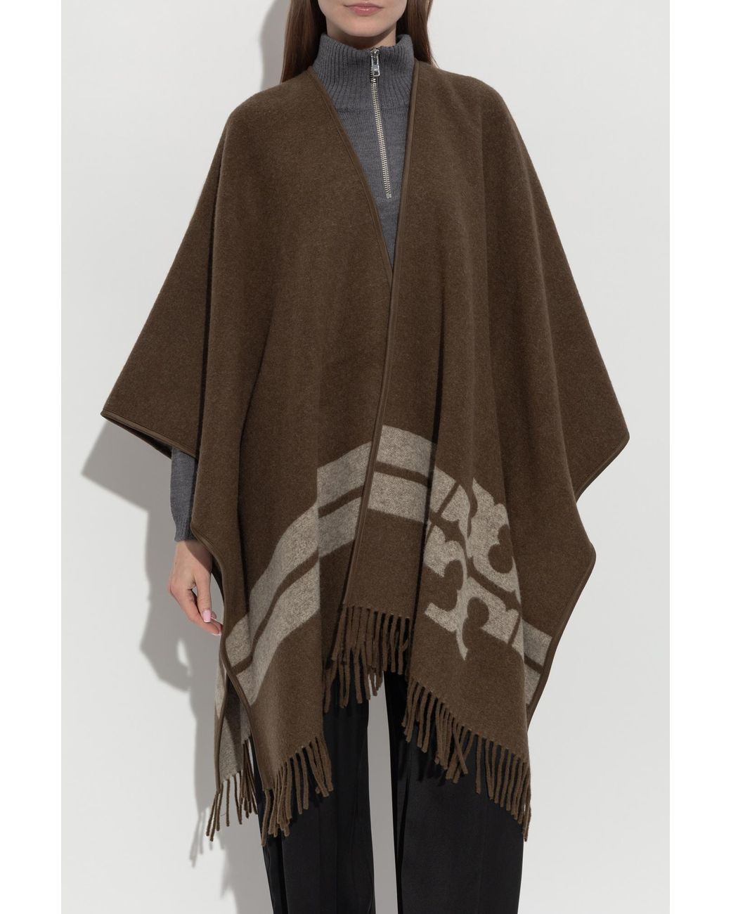 Tory Burch Brown Poncho With Logo