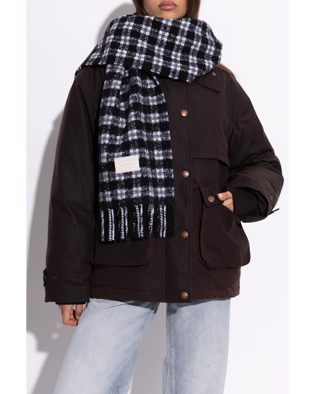 Acne Black Wool Scarf With Fringing