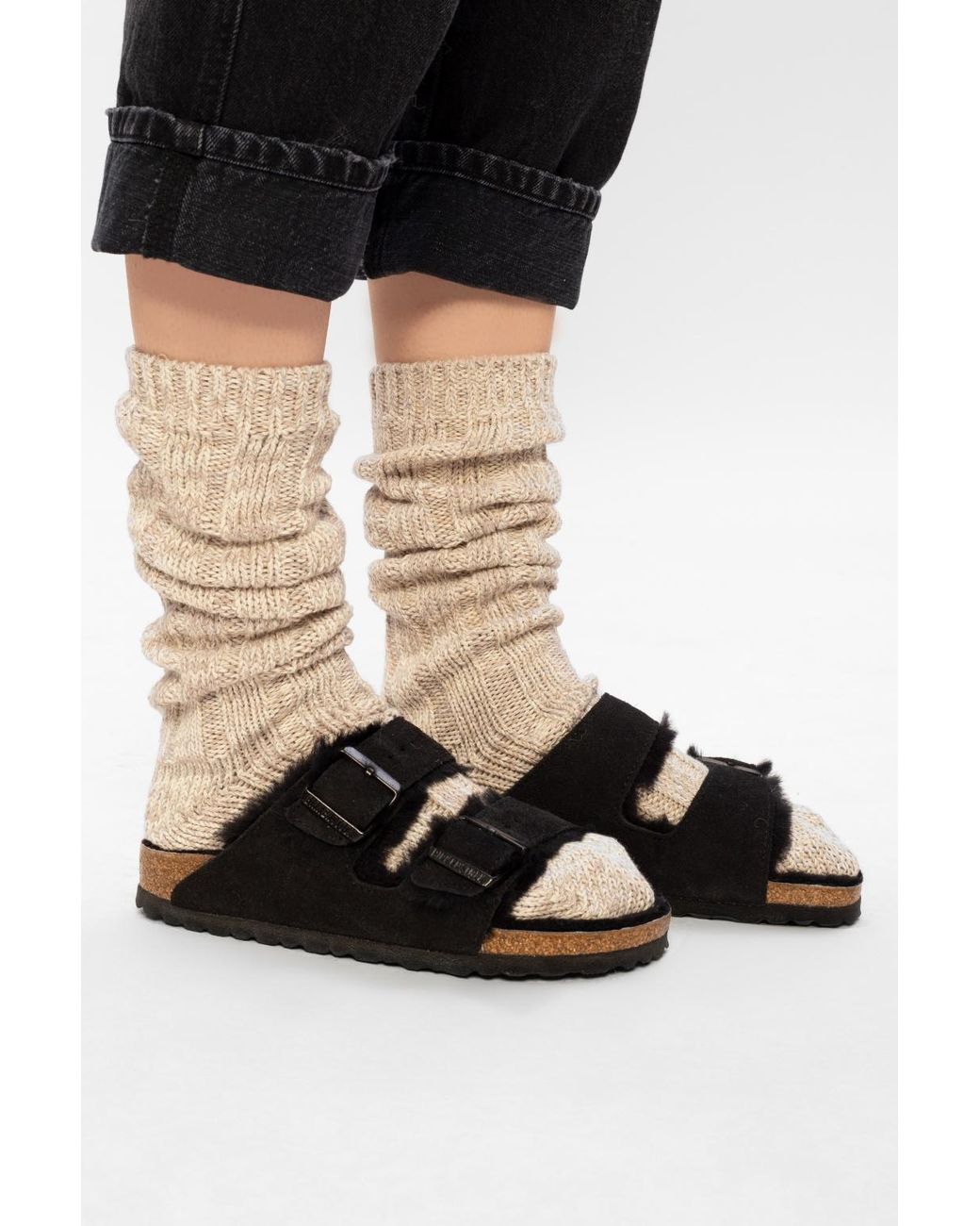 Birkenstock Black 'Arizona Fur' Slides
