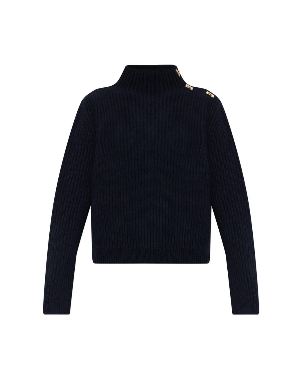 Ferragamo Blue Sweater With Decorative Fastening On The Shoulder
