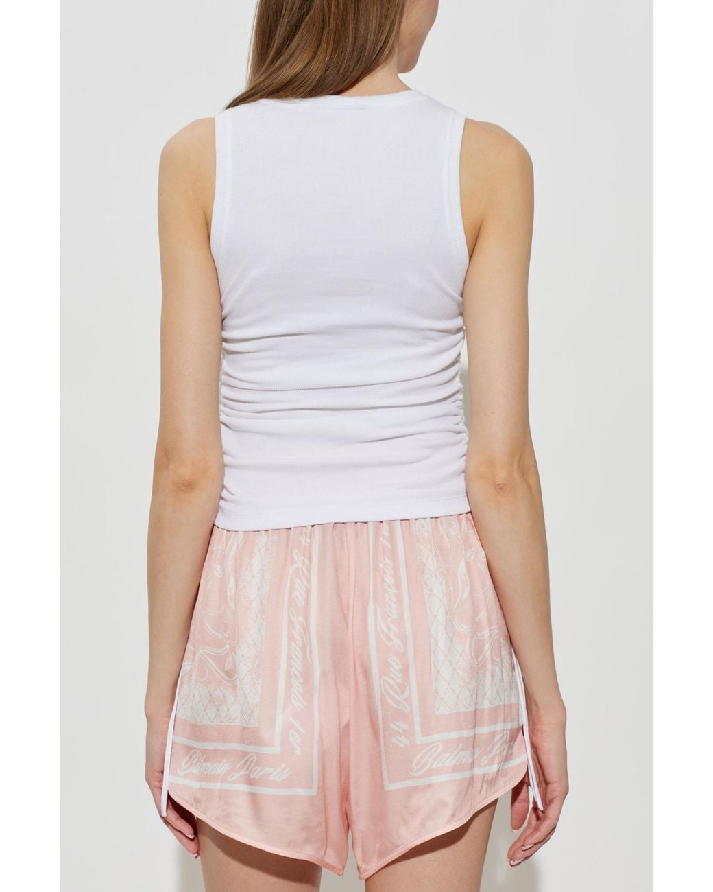 Balmain White Top With Sides Gathered With Drawstrings