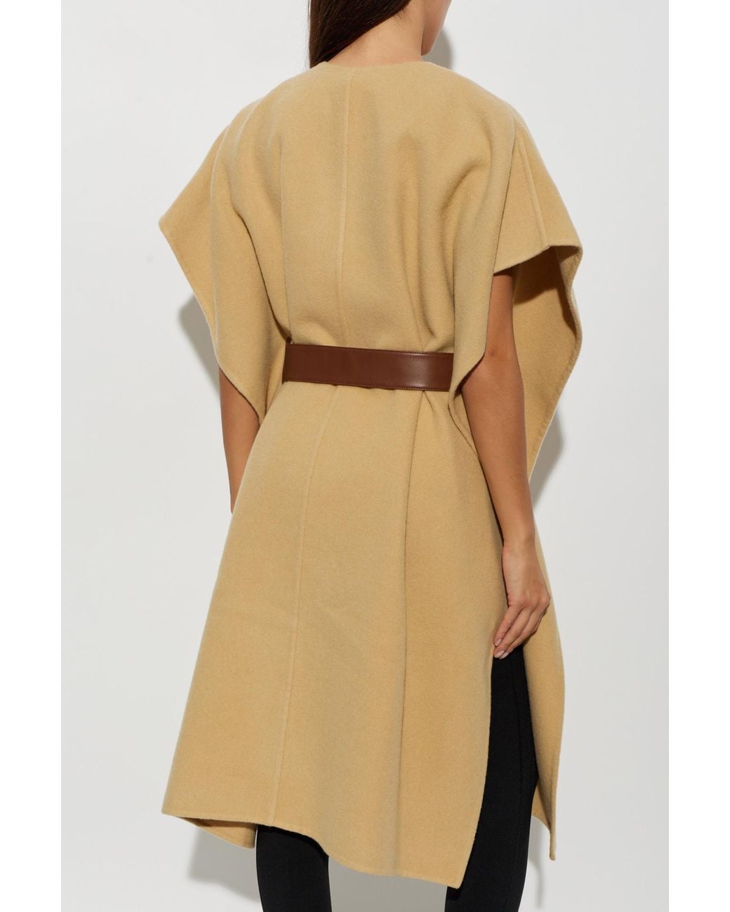 Burberry Natural Cashmere Poncho With Leather Belt