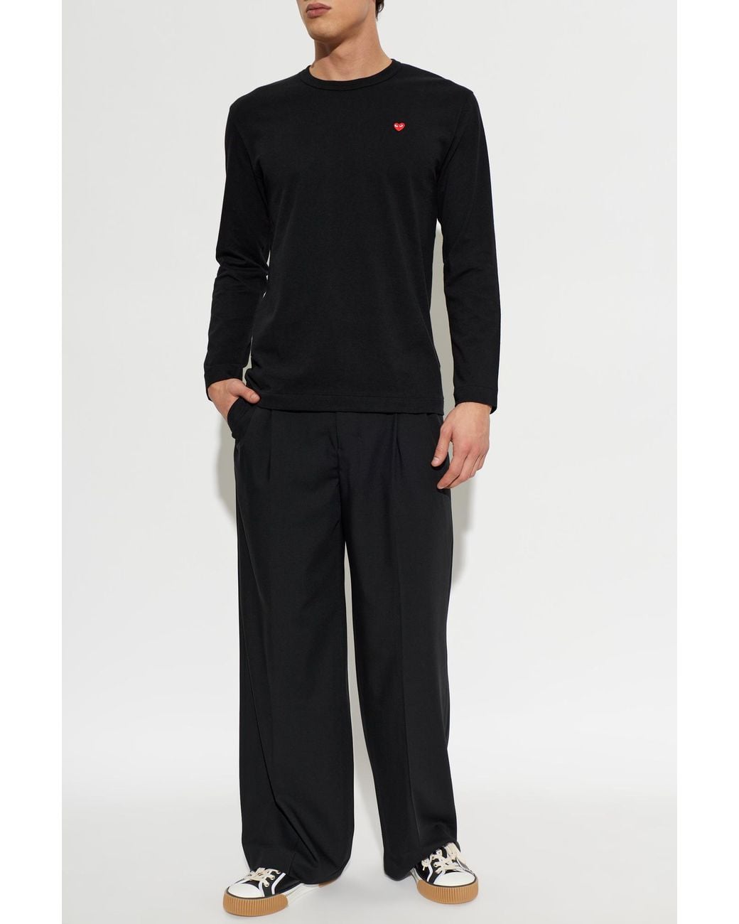 AMI Black Straight-Cut Wool Trousers for men