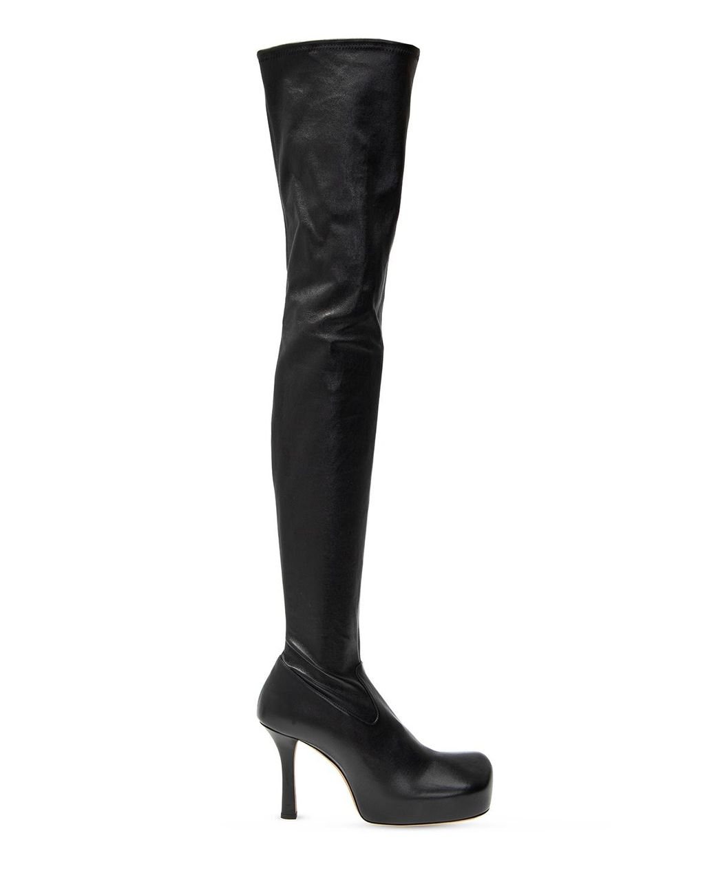 Bottega Veneta Bv Bold Square-toe Leather Over-the-knee Boots in Black