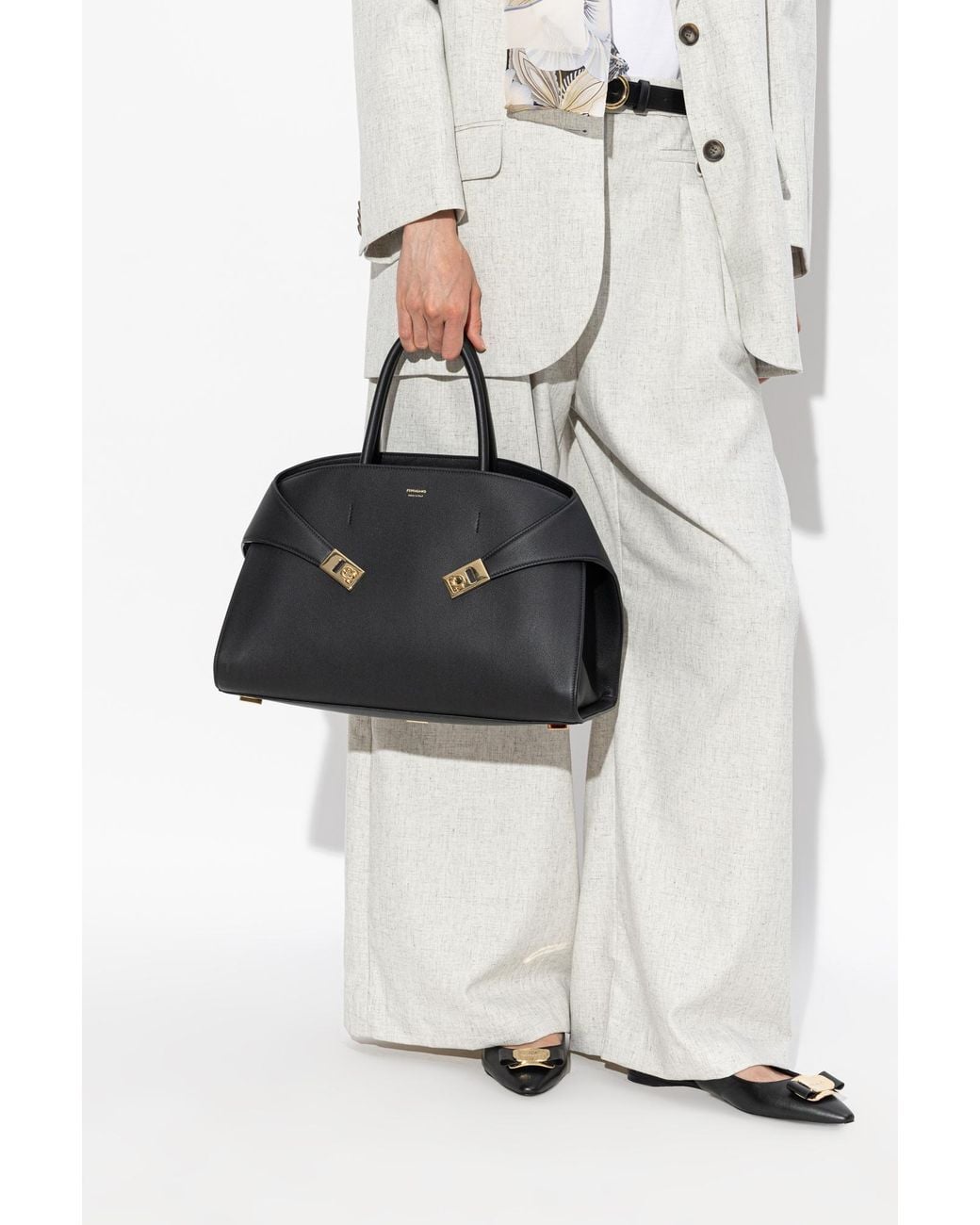 Ferragamo Black Leather Handbag "Hug Medium"