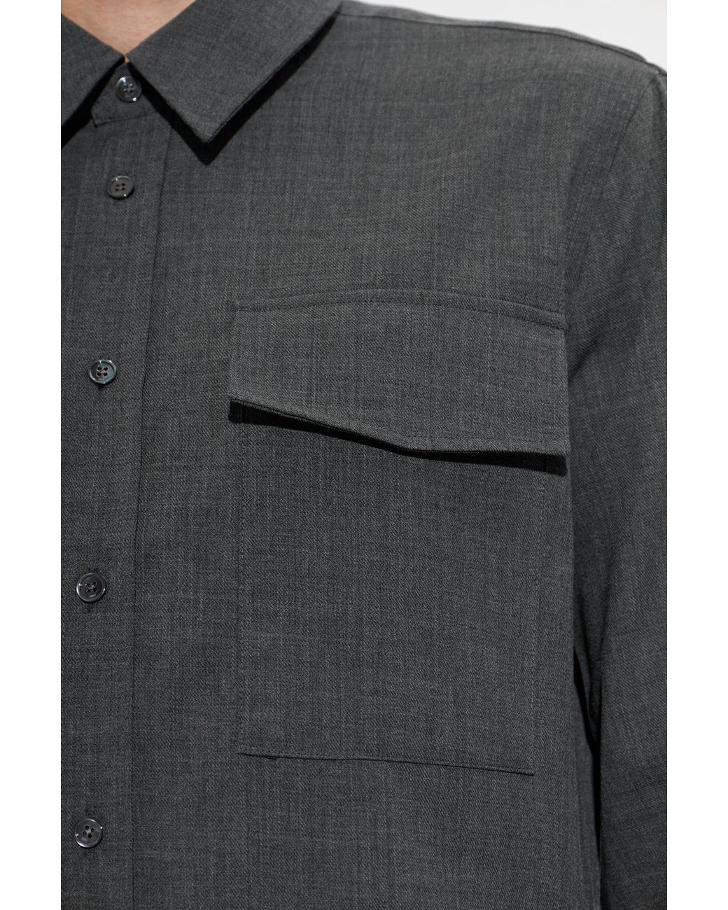 AMI Gray Wool Shirt With Pockets for men