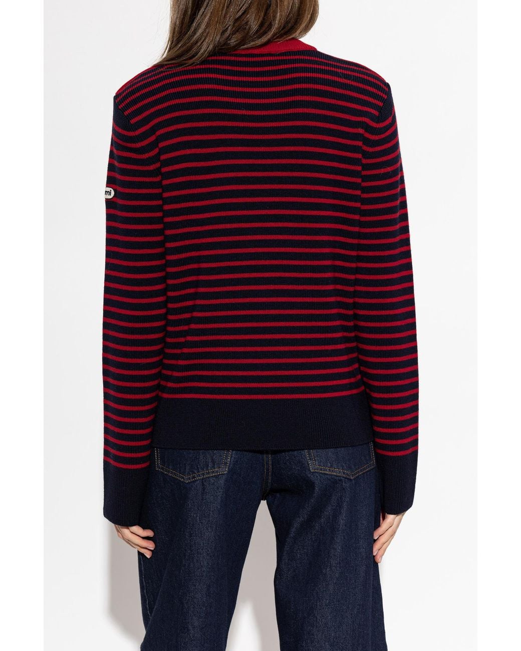 AMI Red Wool Sweater With A Round Neckline