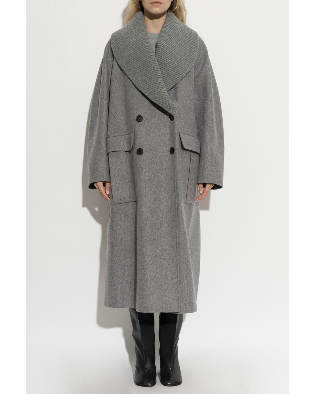 Lanvin Gray Wool Coat With Detachable Collar