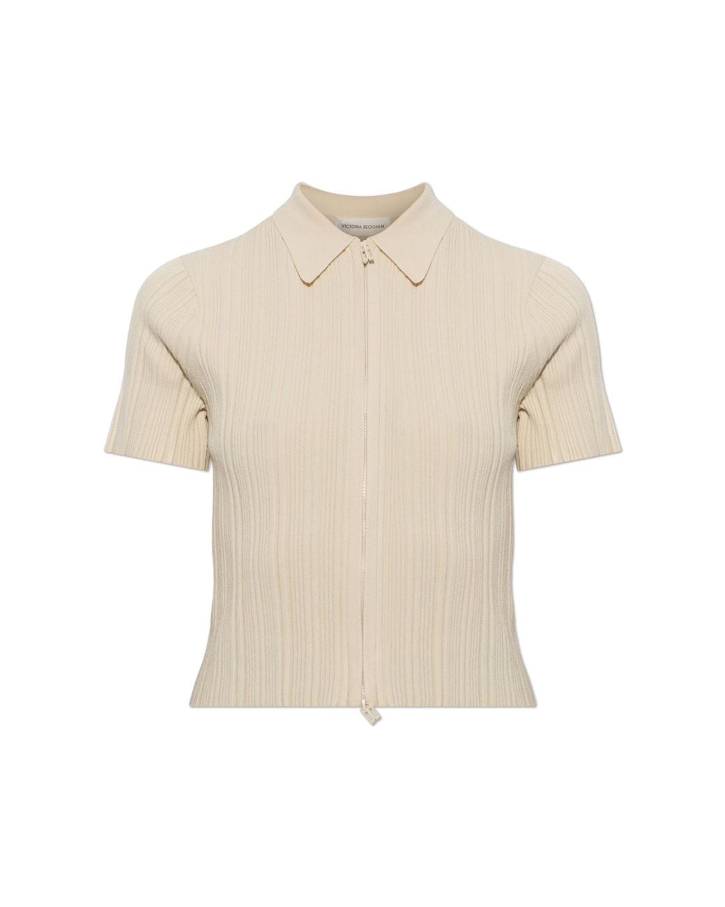 Victoria Beckham Natural Ribbed Short-Sleeve Top