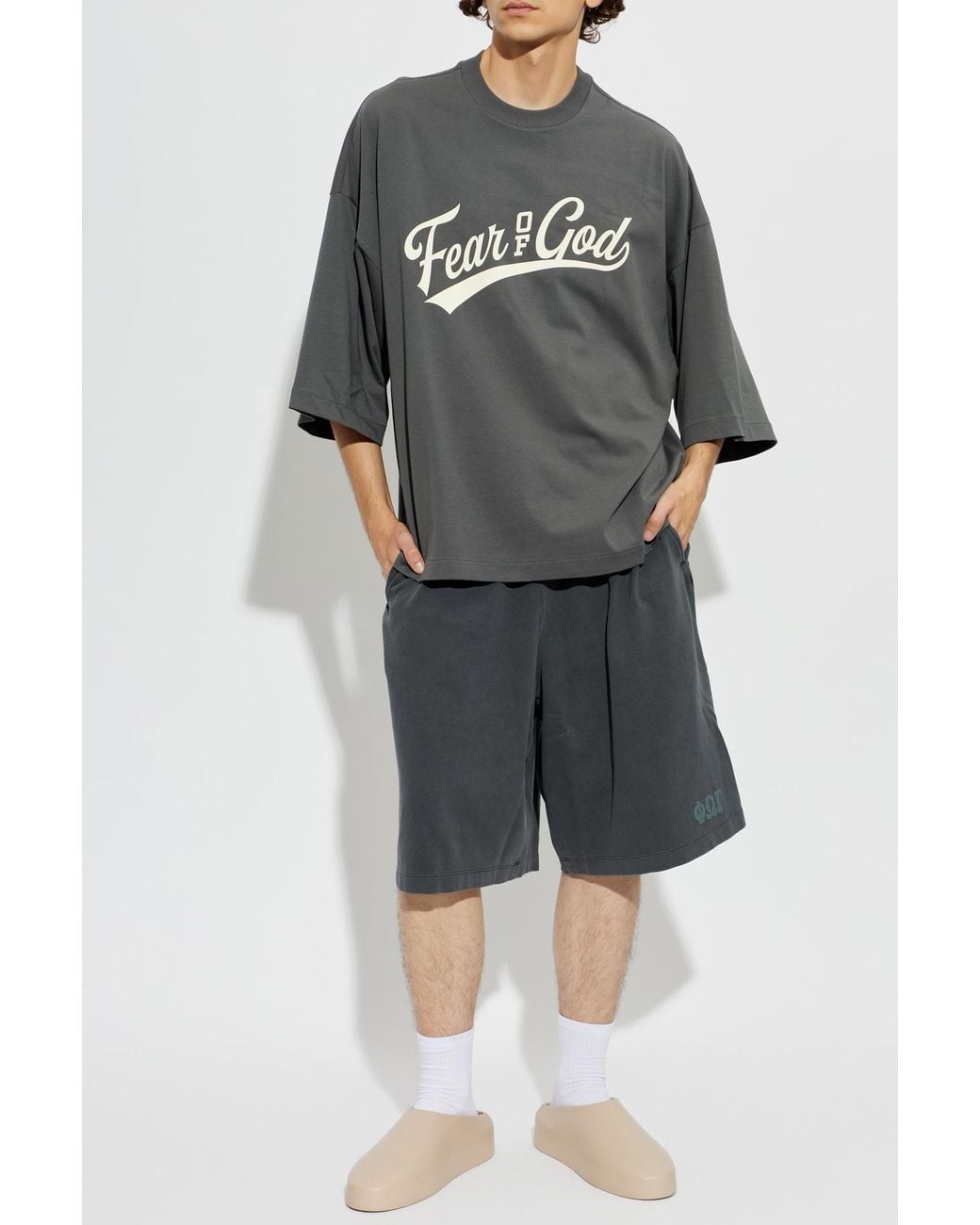 Fear Of God Gray Cotton T-Shirt With Print for men