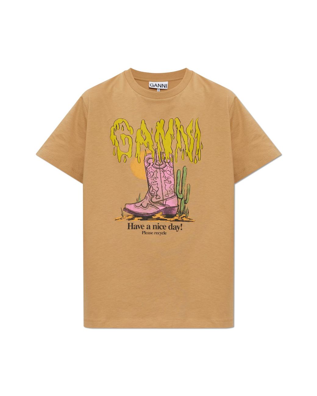 Ganni Natural T-Shirt With Print