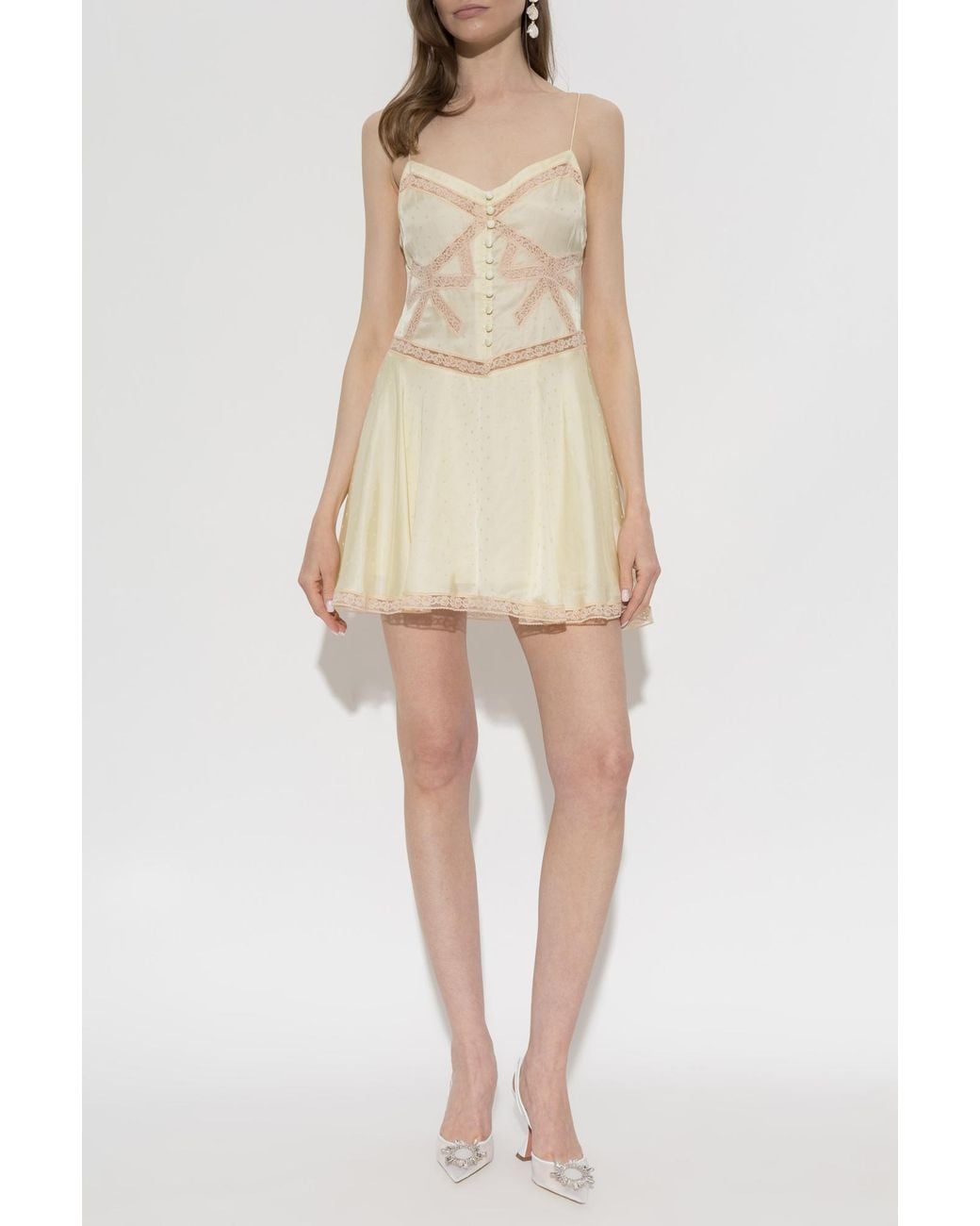 Self-Portrait Natural Short Dress With Lace Inserts
