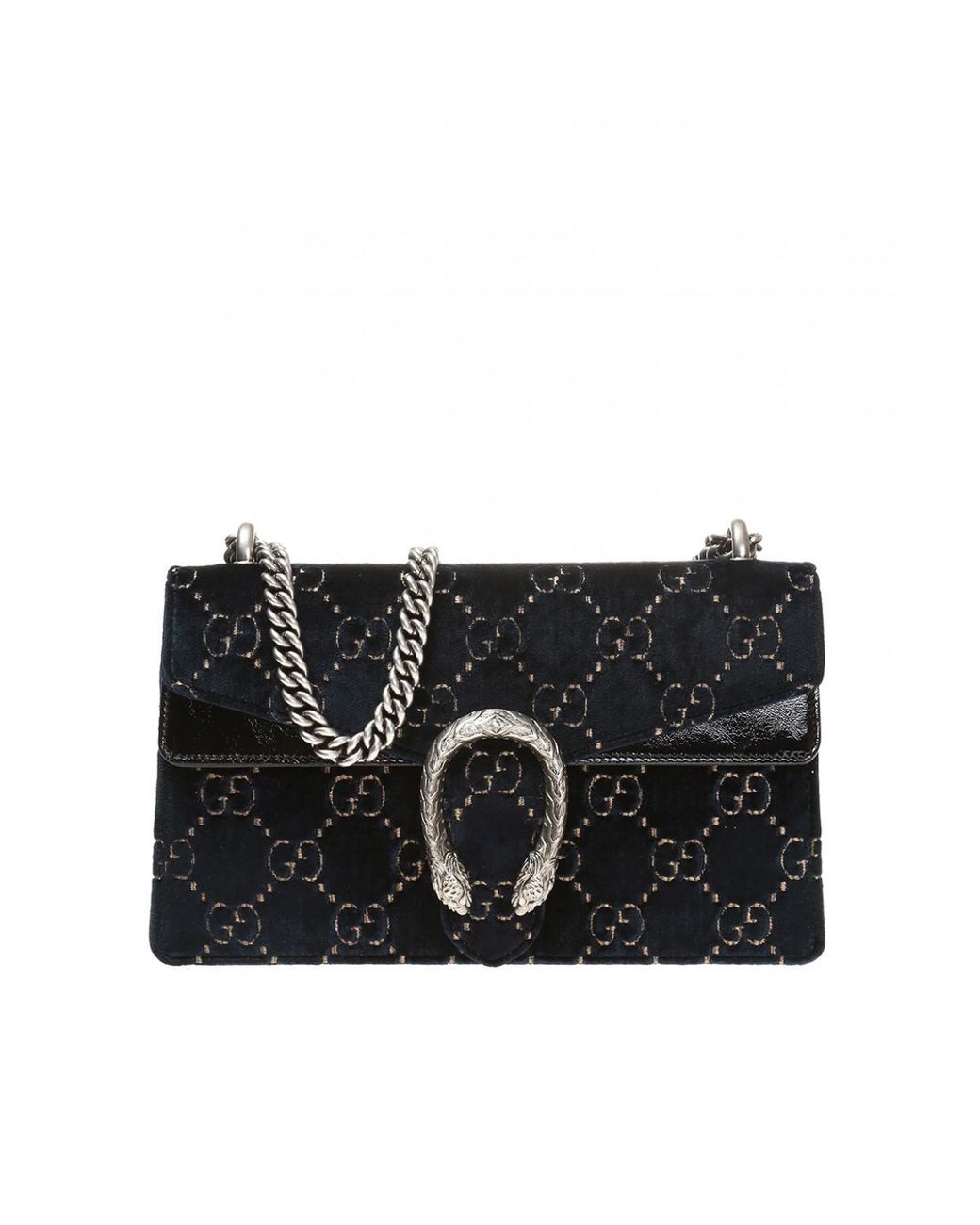 Gucci Dionysus Super Mini Patent Leather-trimmed Embossed Velvet Shoulder  Bag - Navy