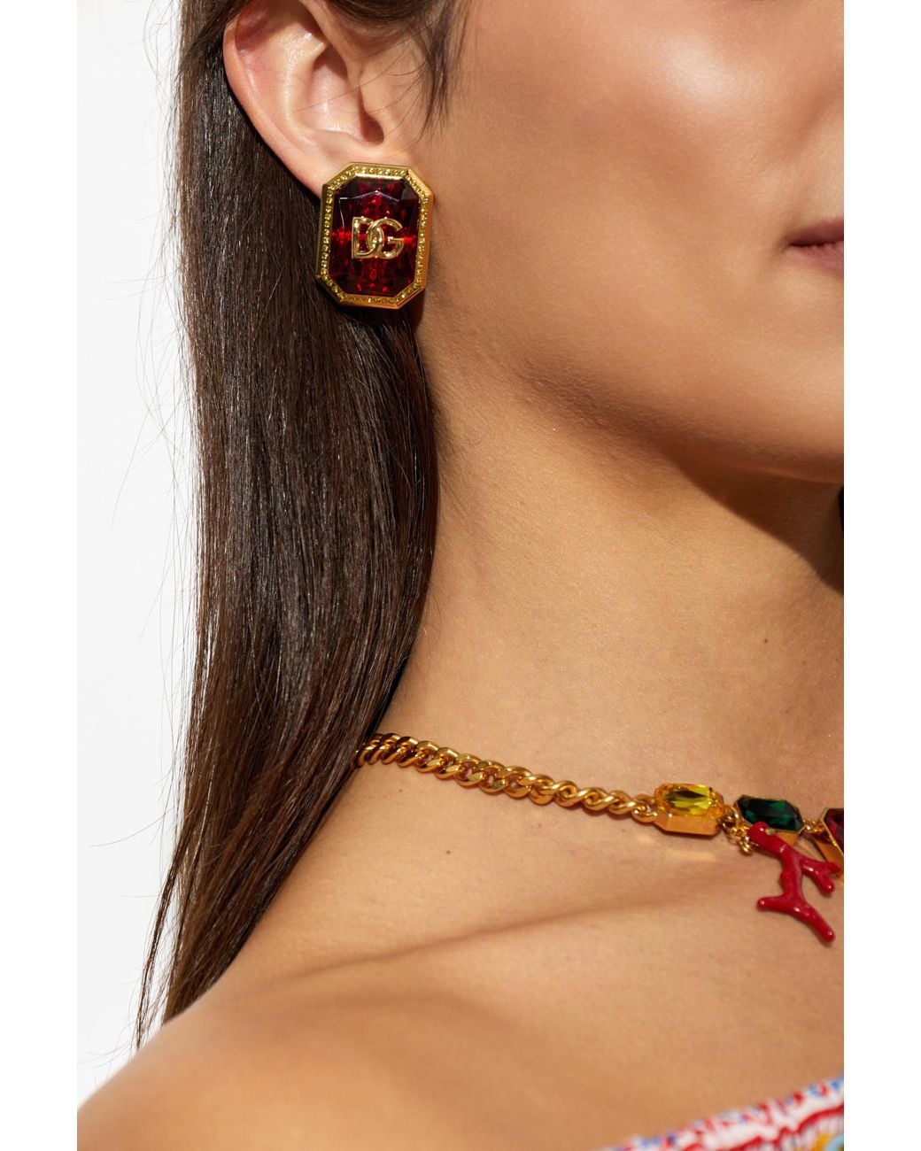 Dolce & Gabbana Metallic Clip-On Earrings With Shimmering Crystals
