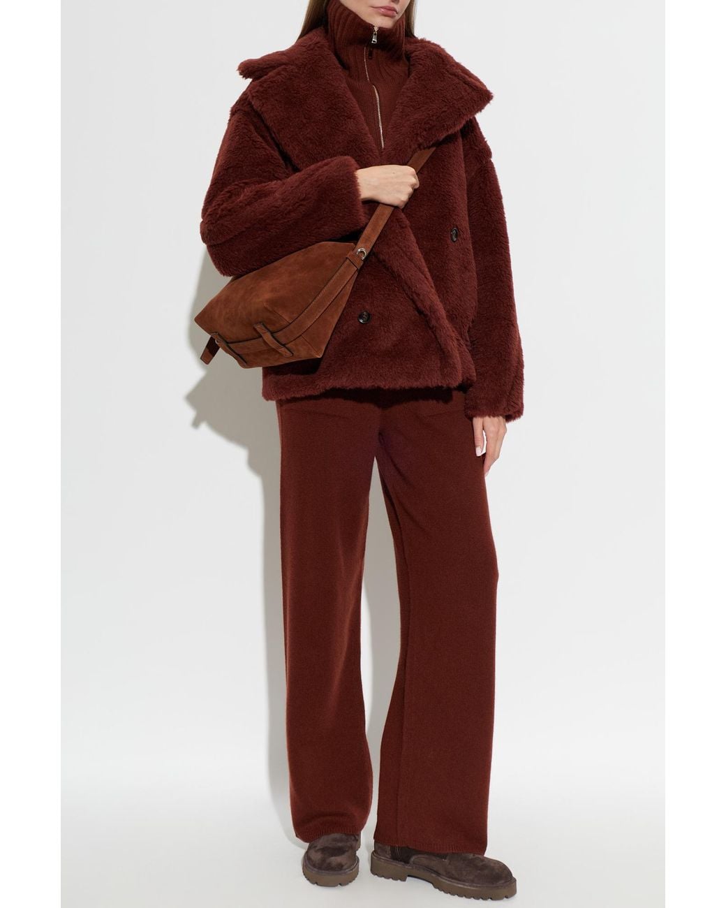 Max Mara Red 'Alcuno' Faux Fur Coat