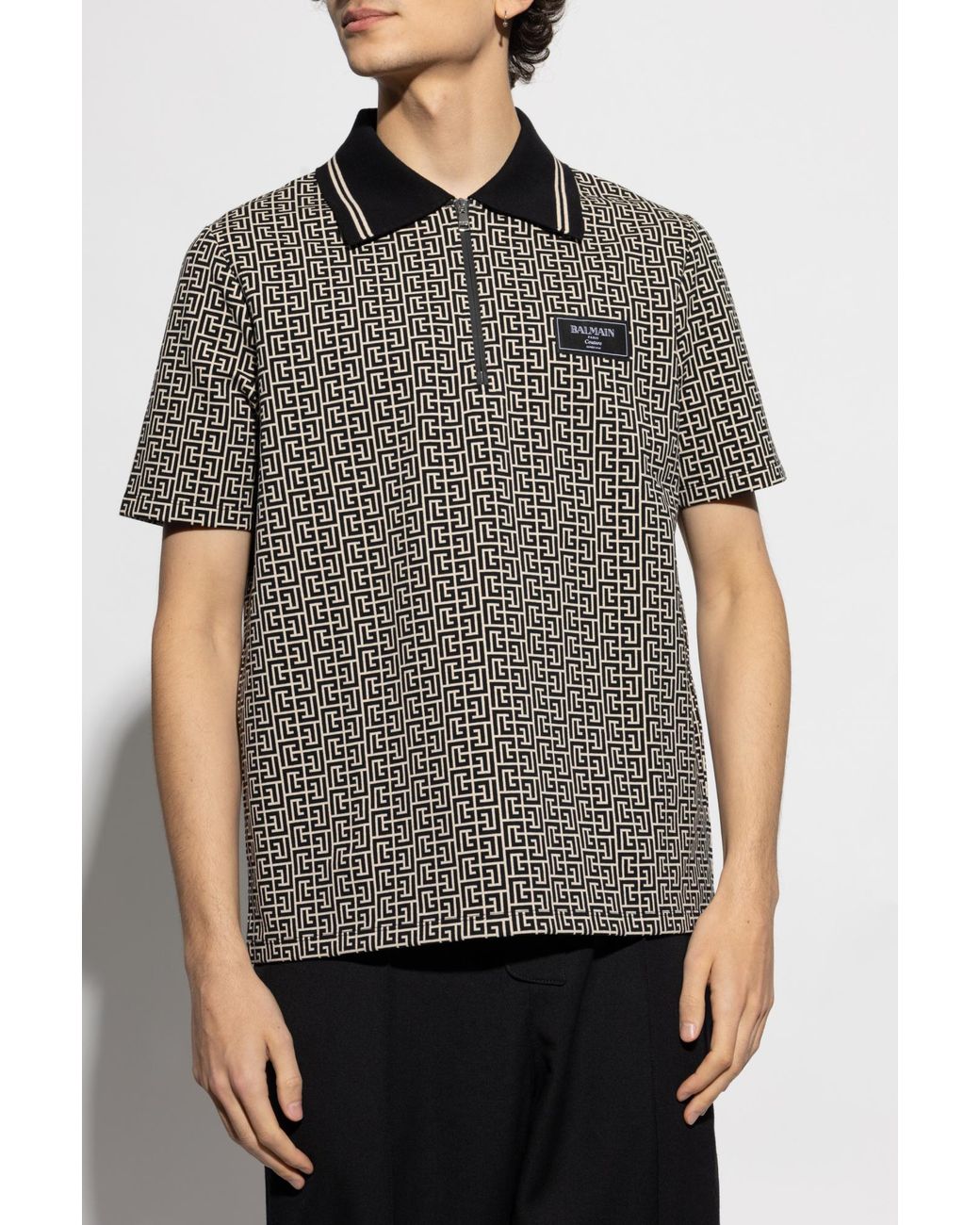 Balmain Gray Polo With Monogram for men