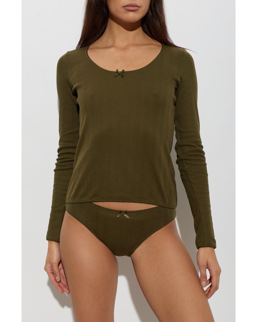 MM6 by Maison Margiela Green Long-Sleeved Lingerie Top