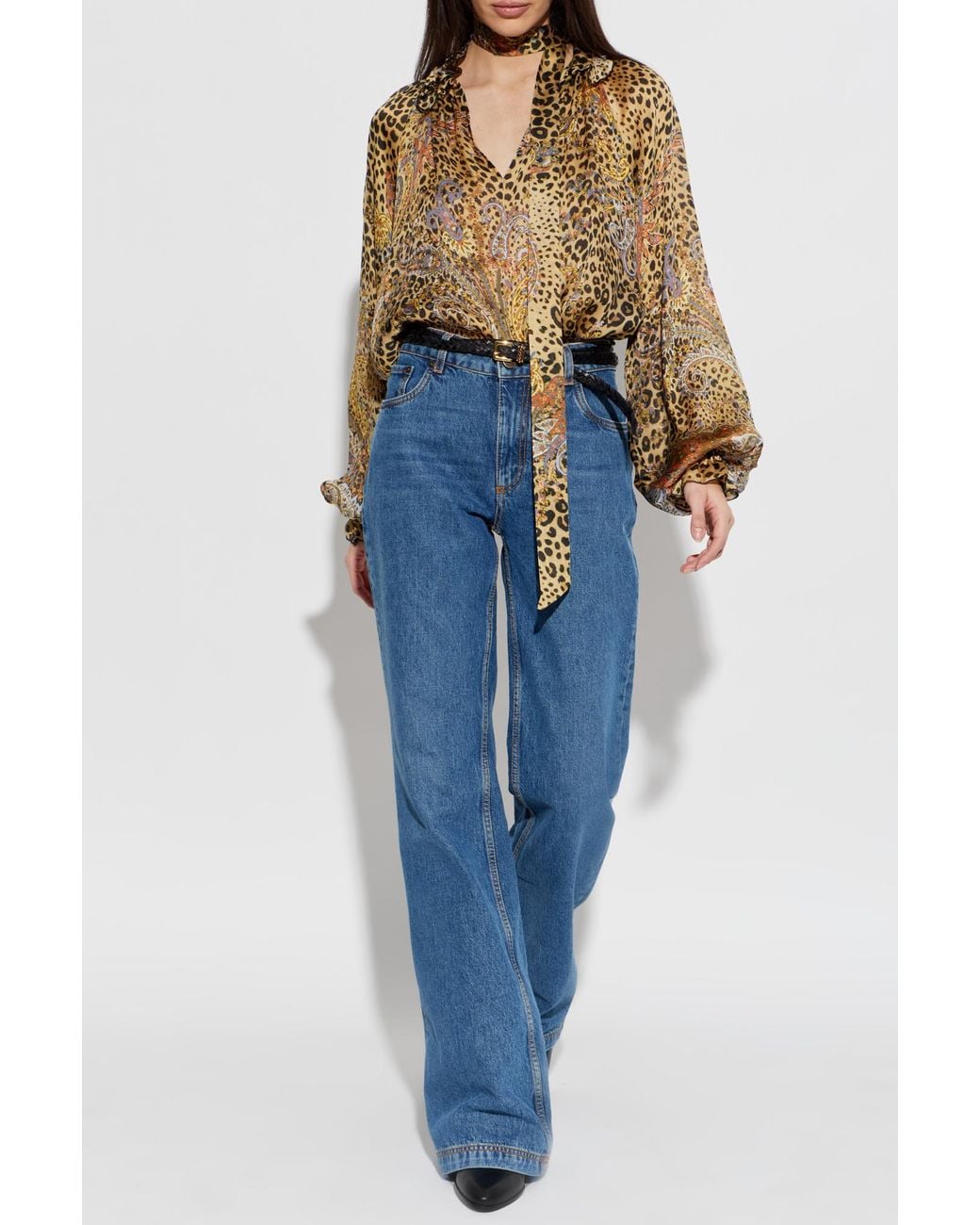 Etro Brown Silk Top With Decorative Tie